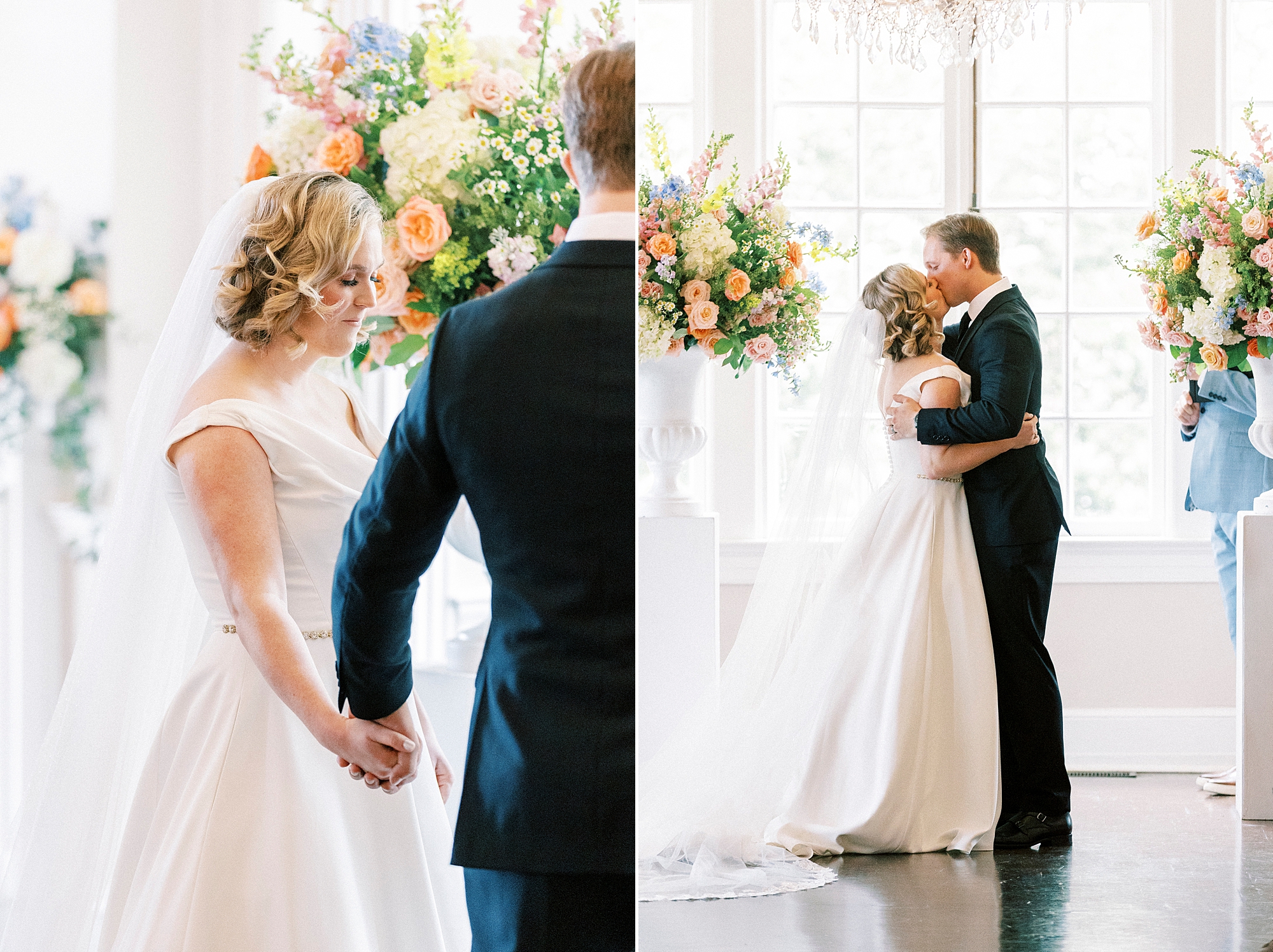 bride and groom kiss inside Separk Mansion during ceremony 