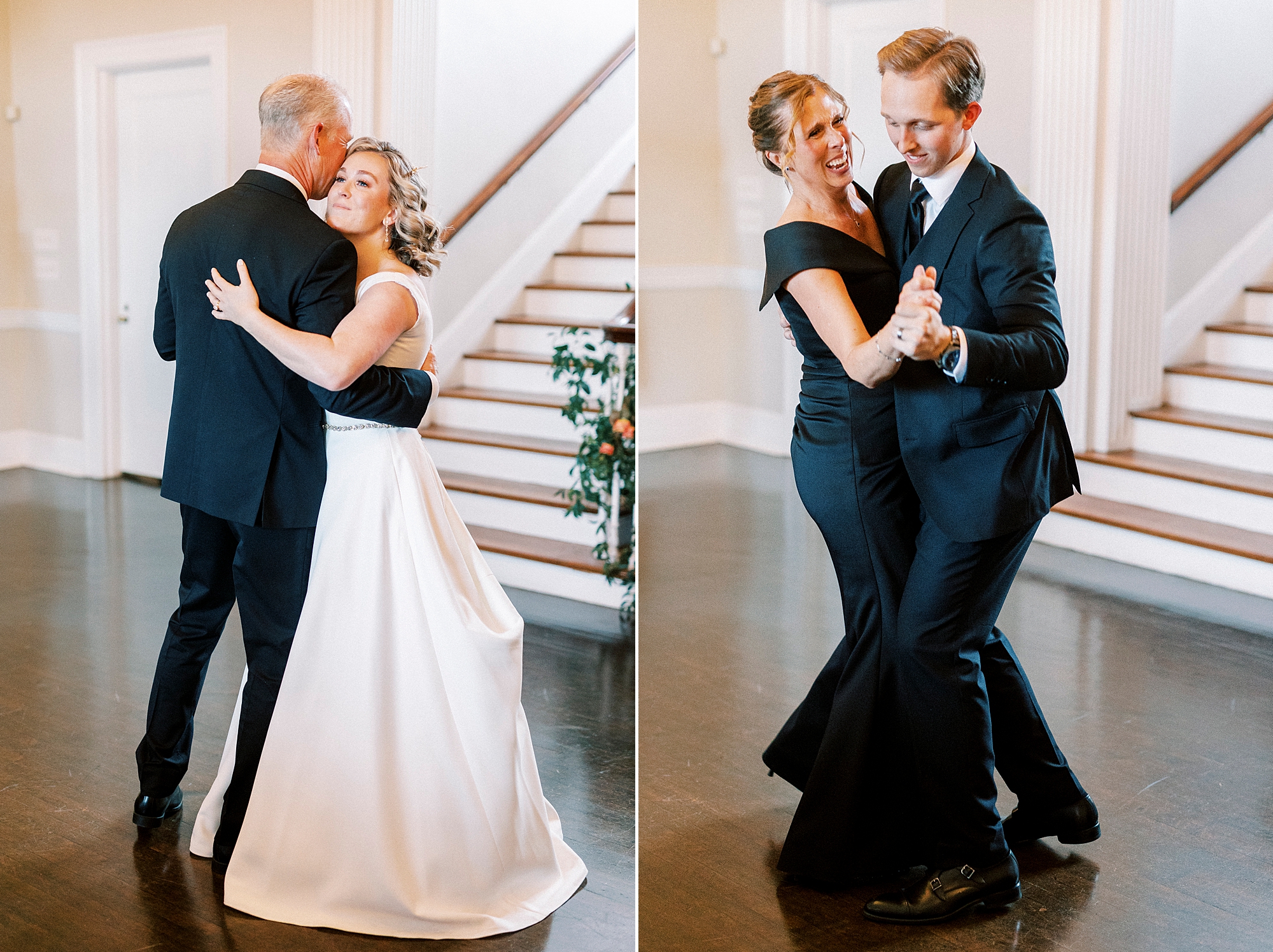 bride and groom dance with parents during wedding reception at Separk Mansion