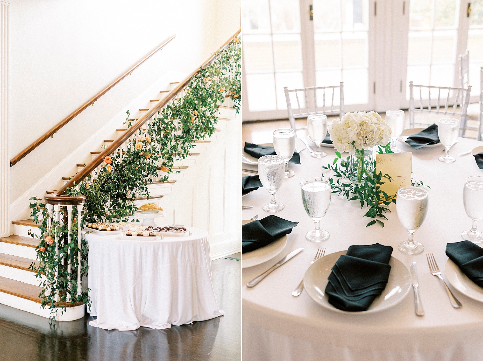 place setting with forest green napkins 