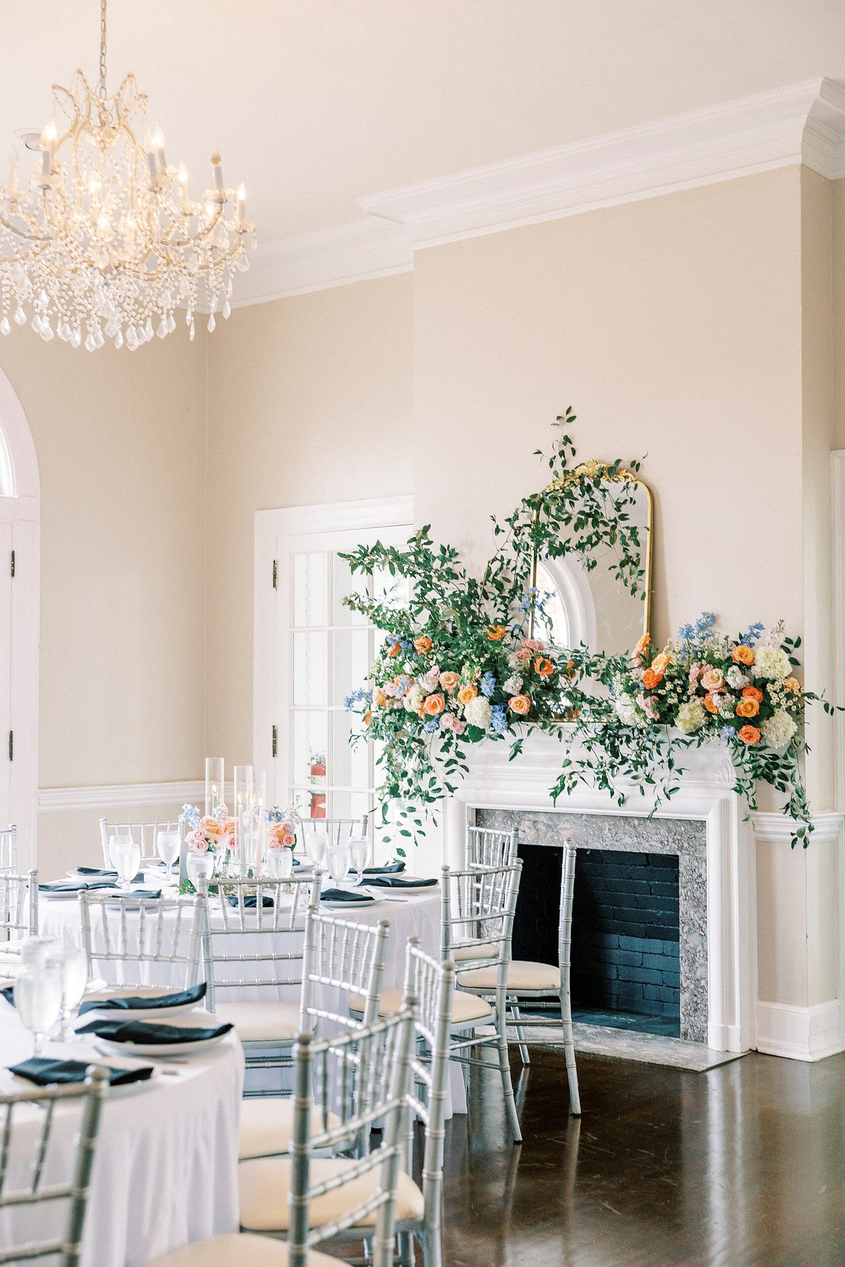 flower display on top of fireplace inside Separk Mansion