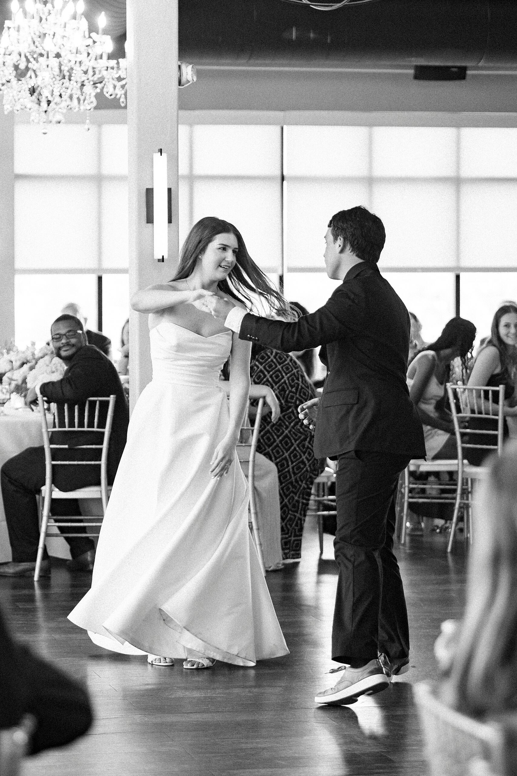 bride and groom dance during reception at Terrace at Cedar Hill