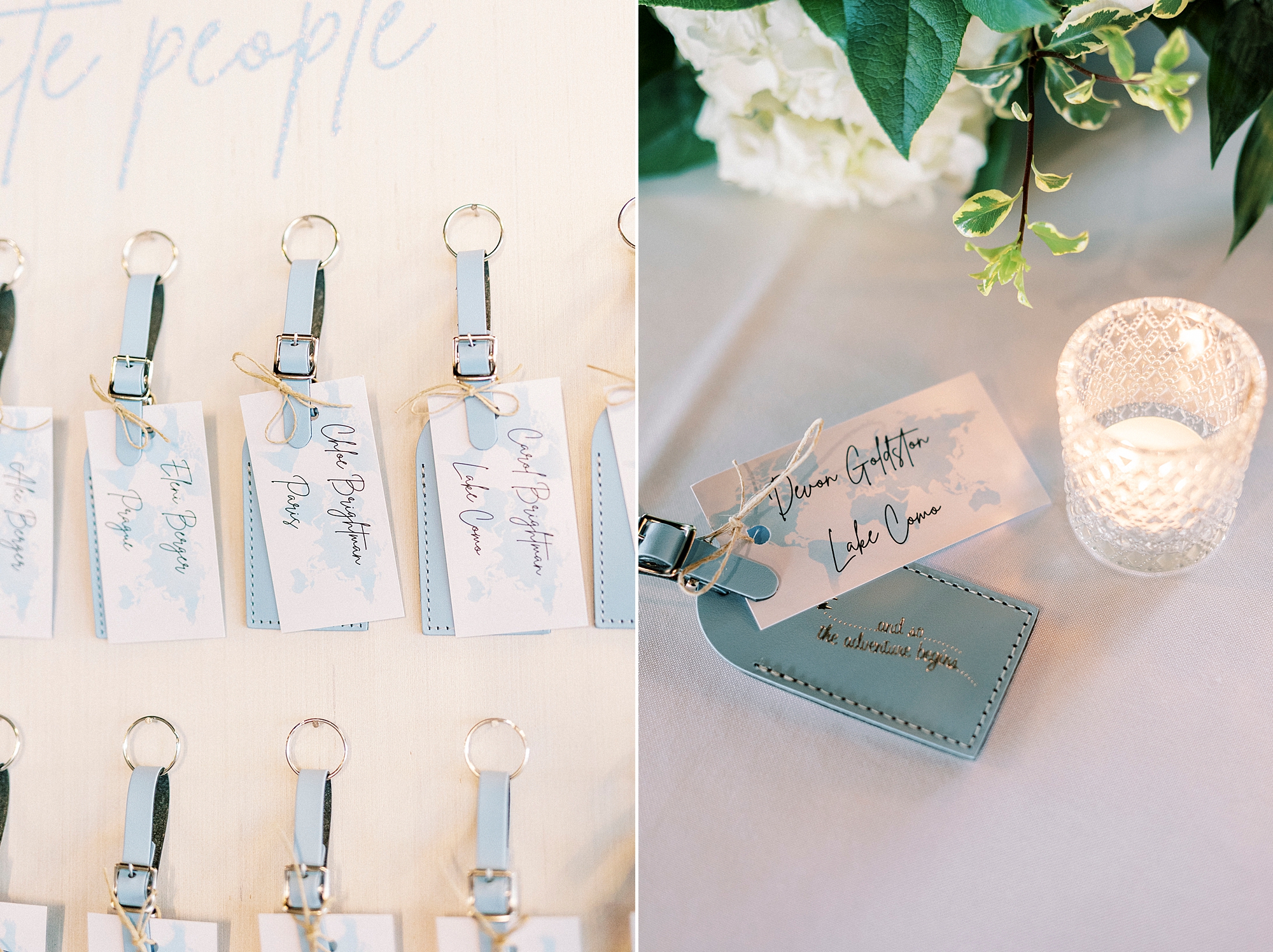luggage tags for seating cards at reception at Terrace at Cedar Hill