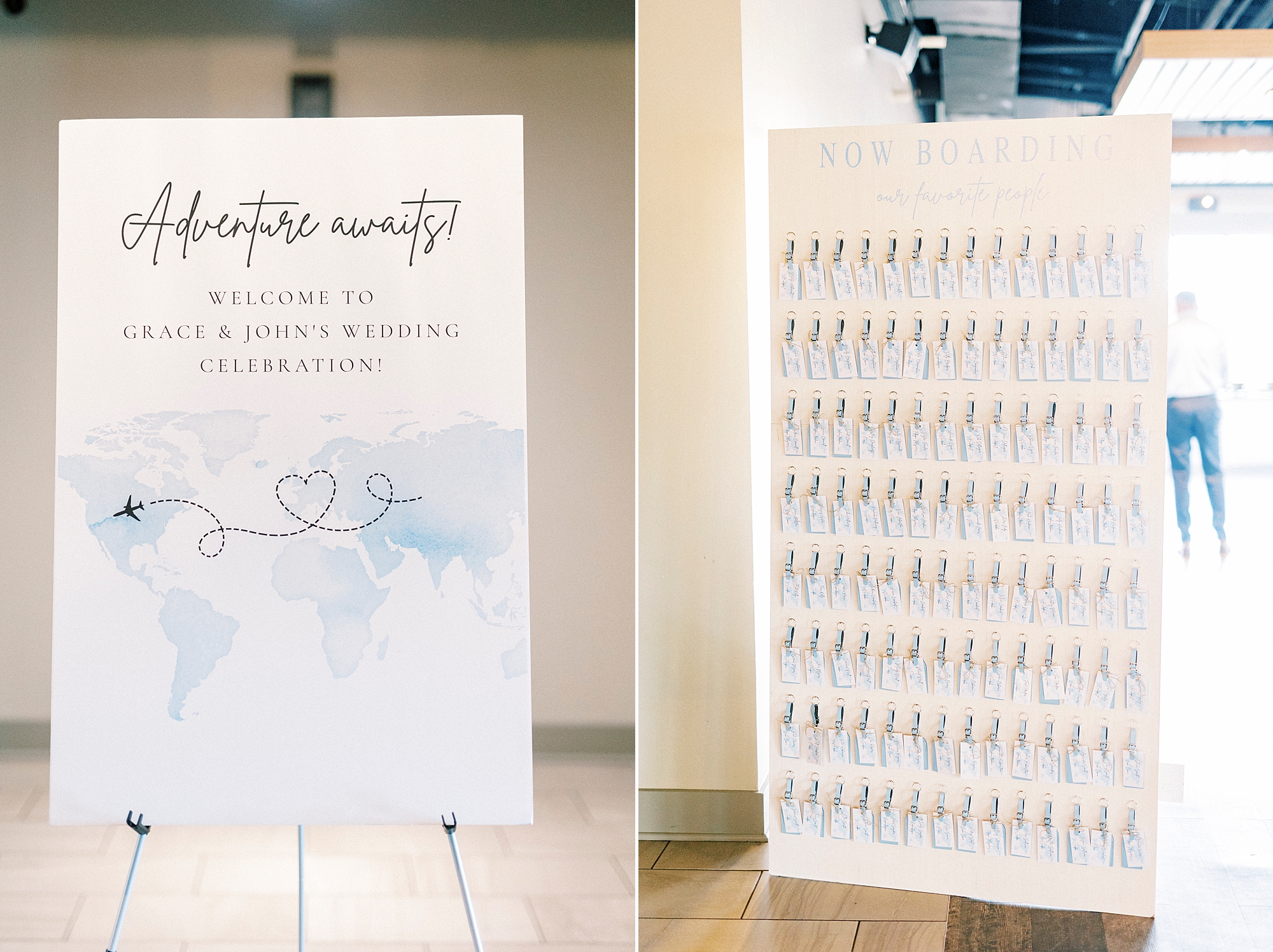 travel inspired seating chart with luggage tags