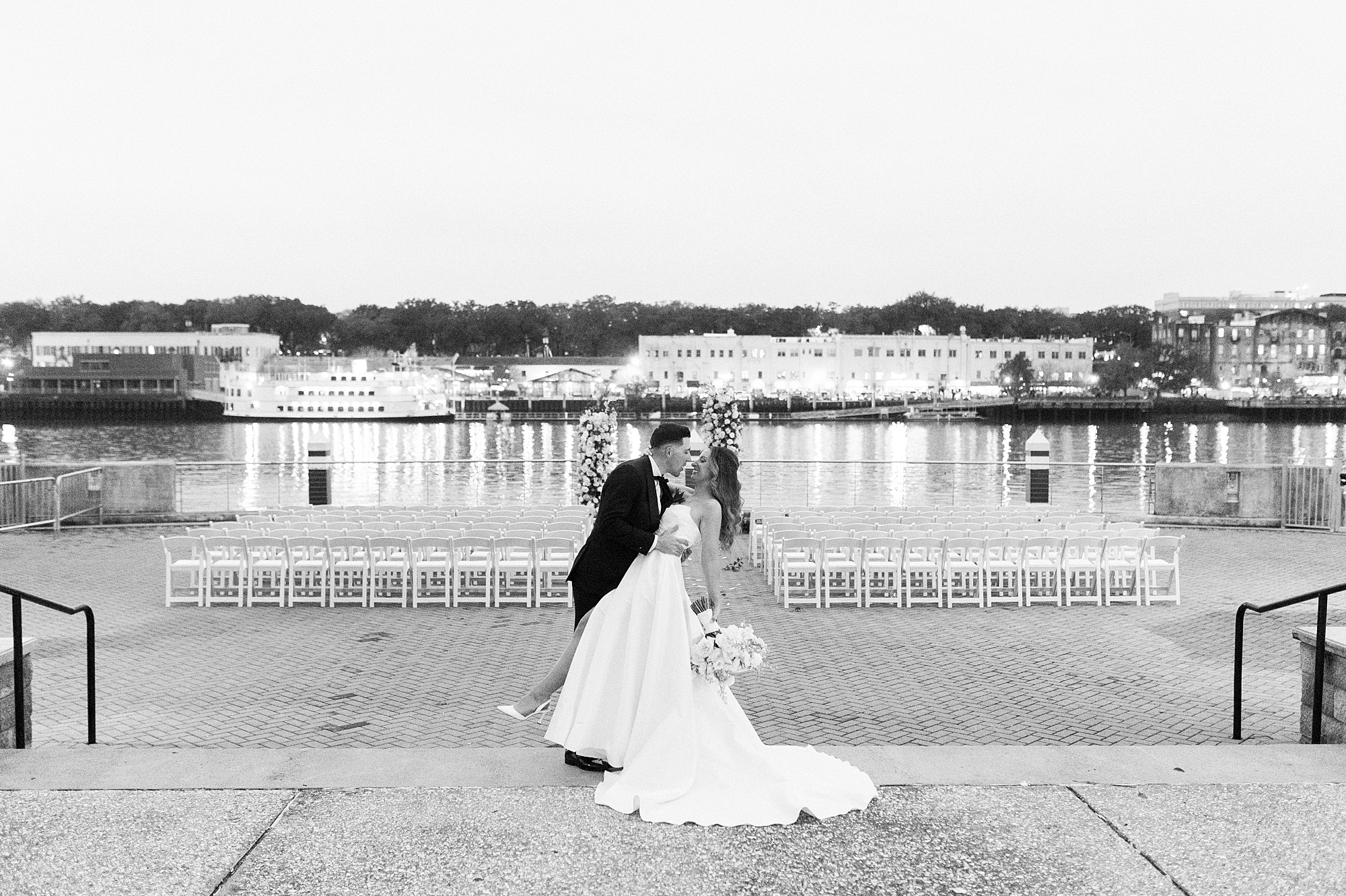 Waterfront wedding portraits at The Westin Savannah