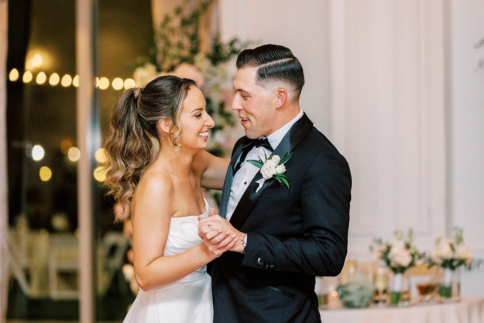 bride and groom share first dance at Waterfront wedding at The Westin Savannah