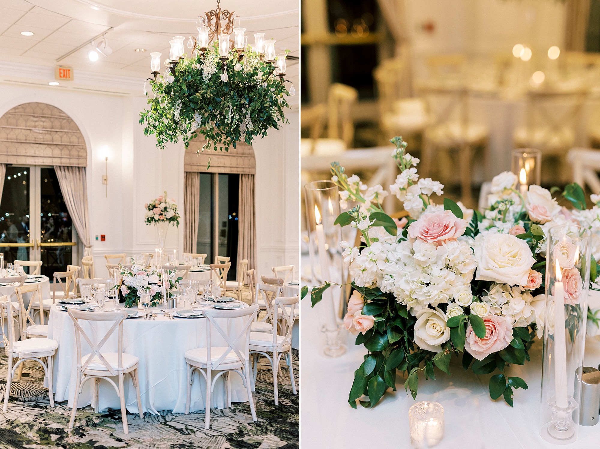 romantic, soft wedding florals at The Westin Savannah wedding reception 