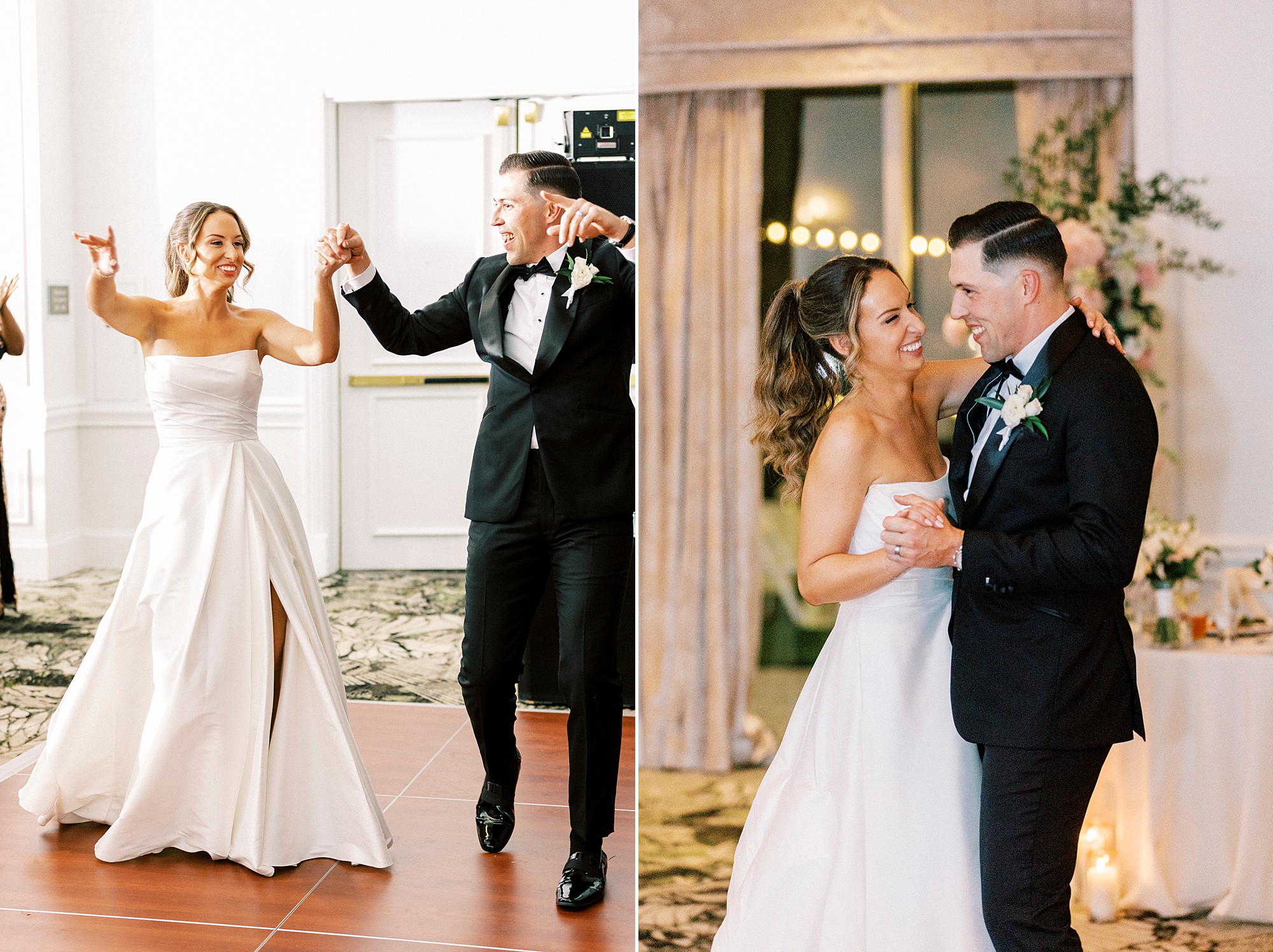 newlyweds enter reception and have first dance 