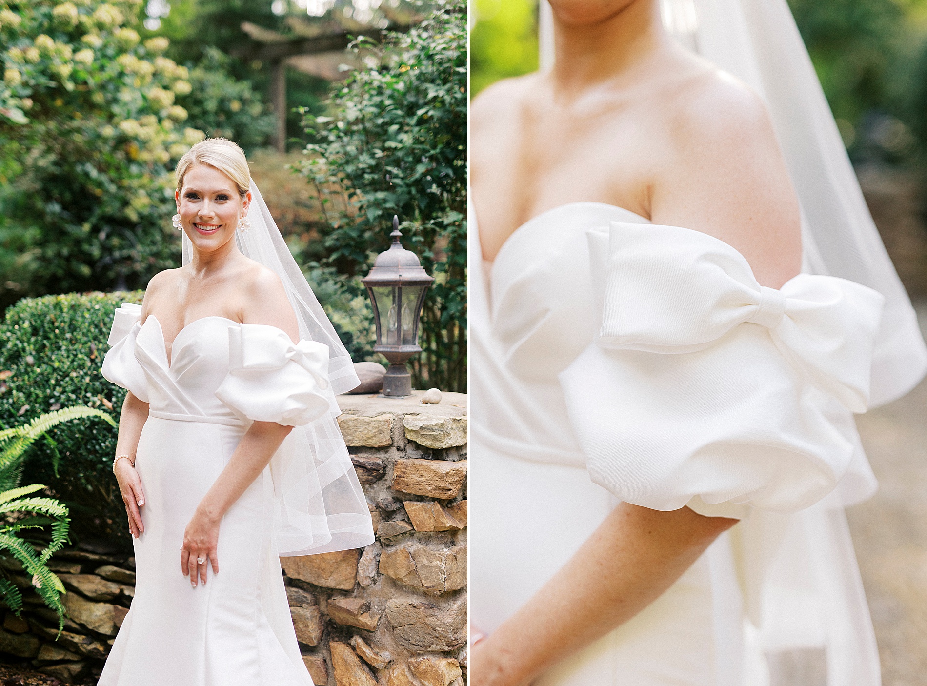wedding dress bow details on sleeves