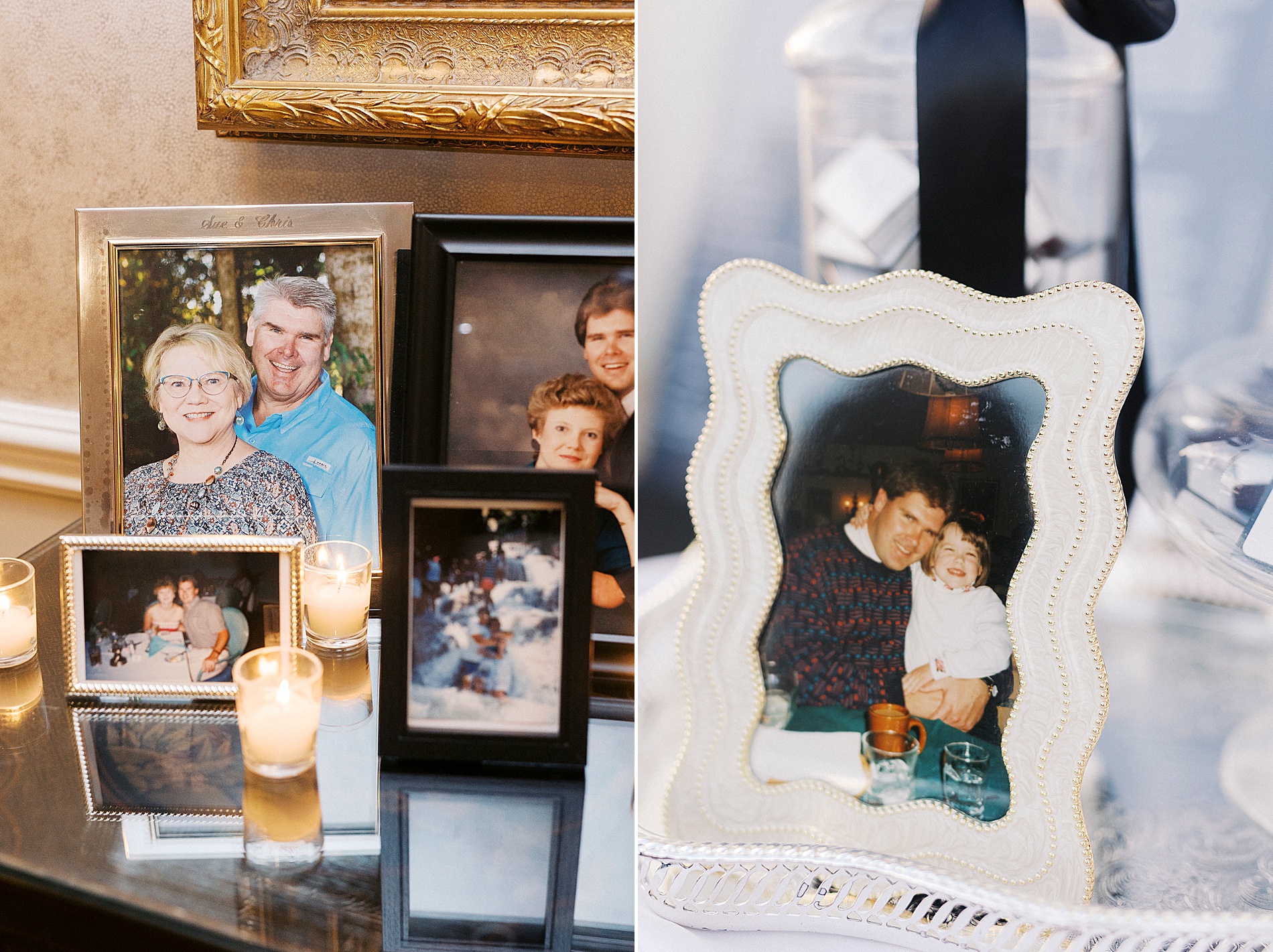photos of loved ones at wedding reception