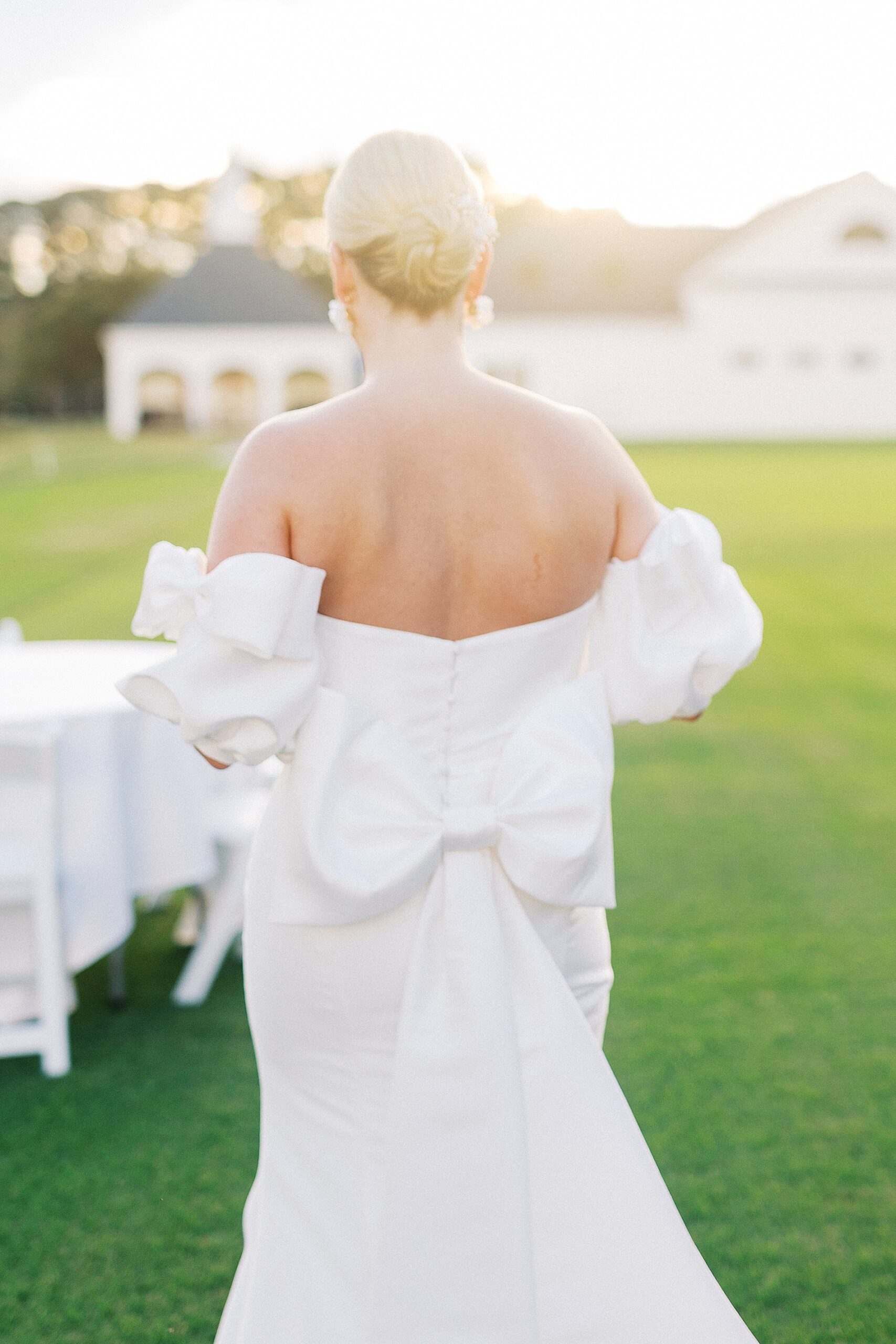 back of bride's dress shows off bow detail
