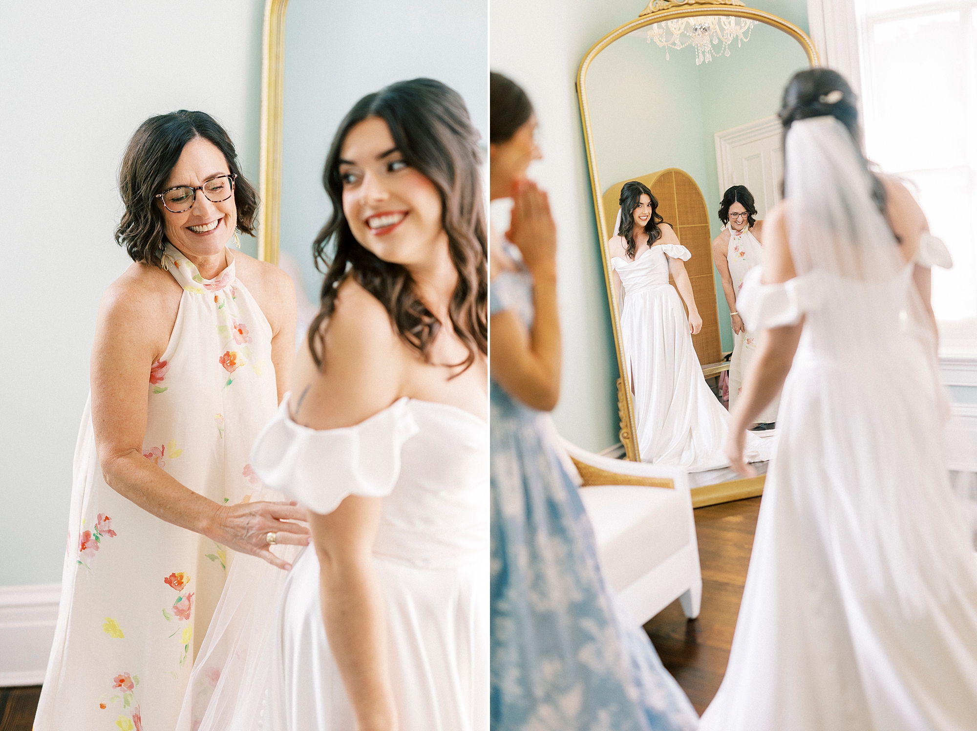 bride getting ready before French-Inspired Wedding at The Merrimon-Wynne House in Raleigh, NC