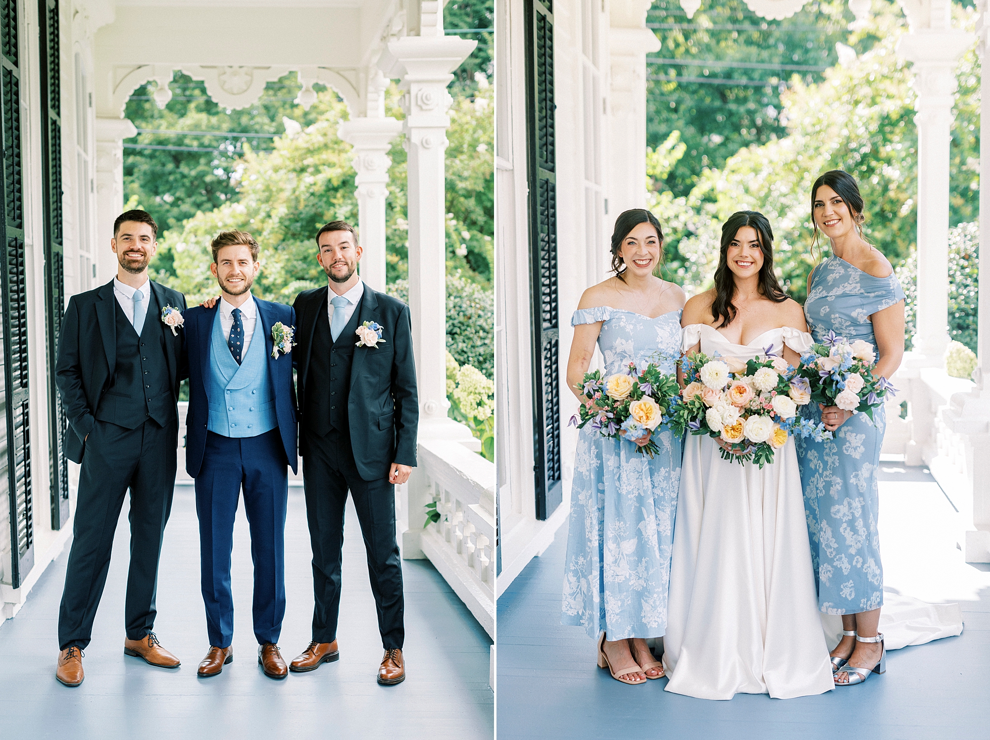 bride and bridesmaids and groom and groomsmen 