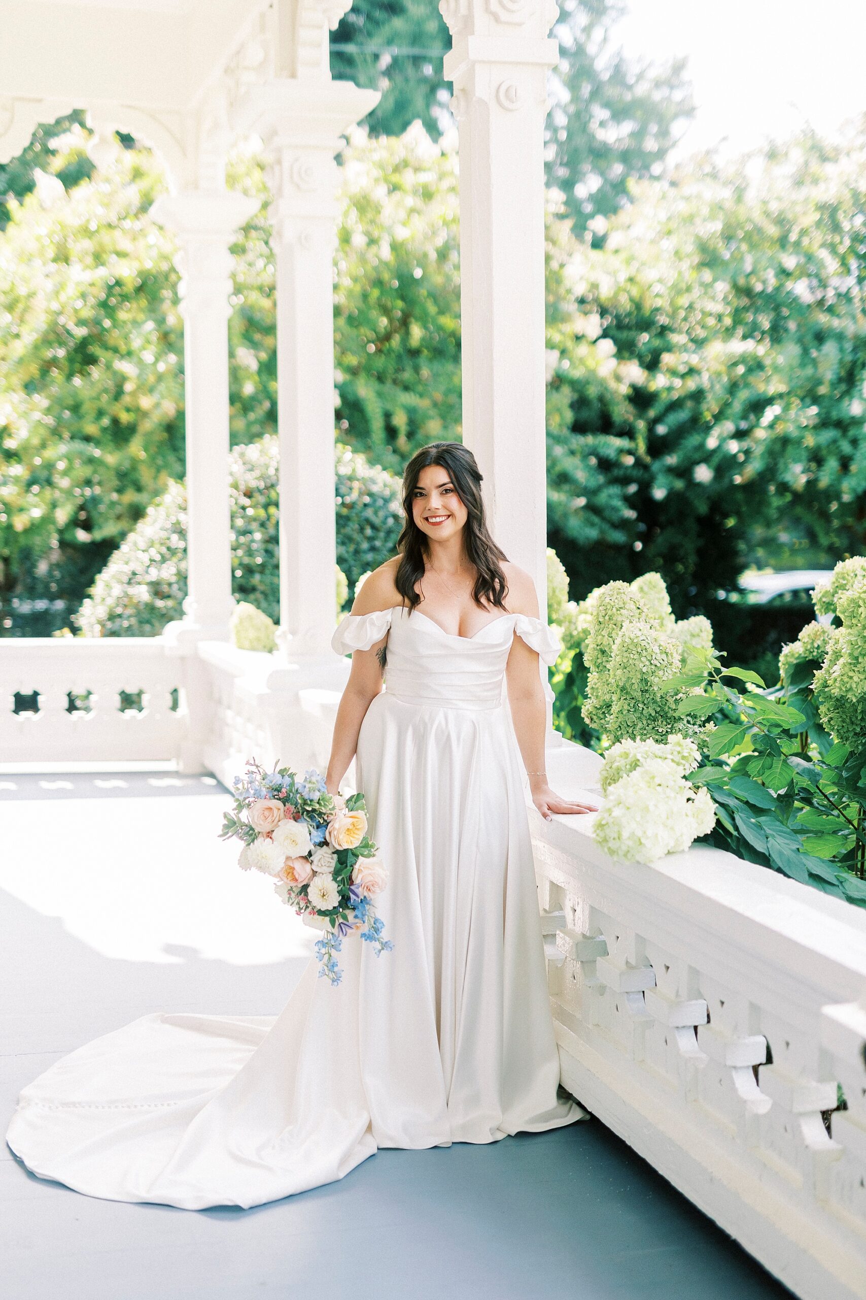 bridal portraits on porch 