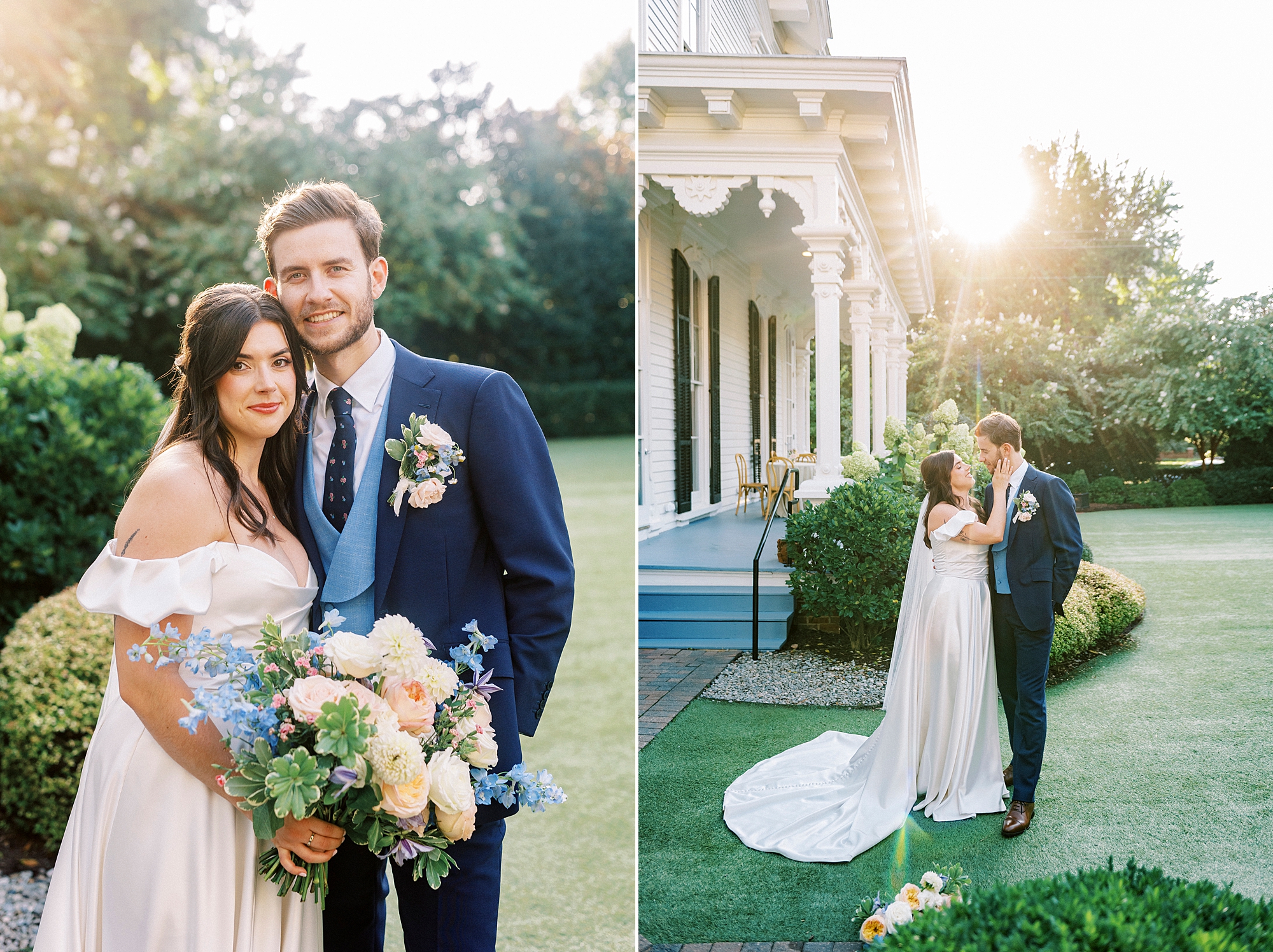 golden hour wedding photos in Raleigh NC at The Merrimon-Wynne House