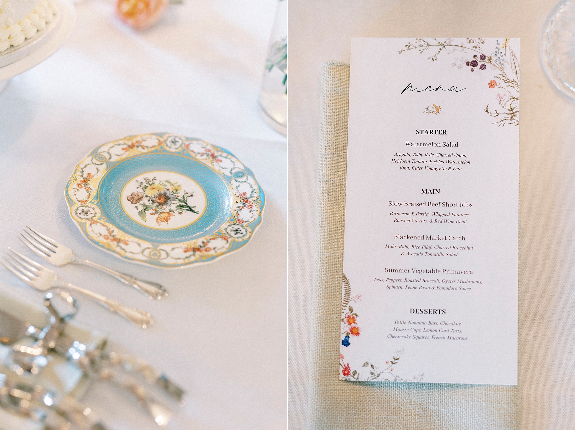 wedding plate and menus