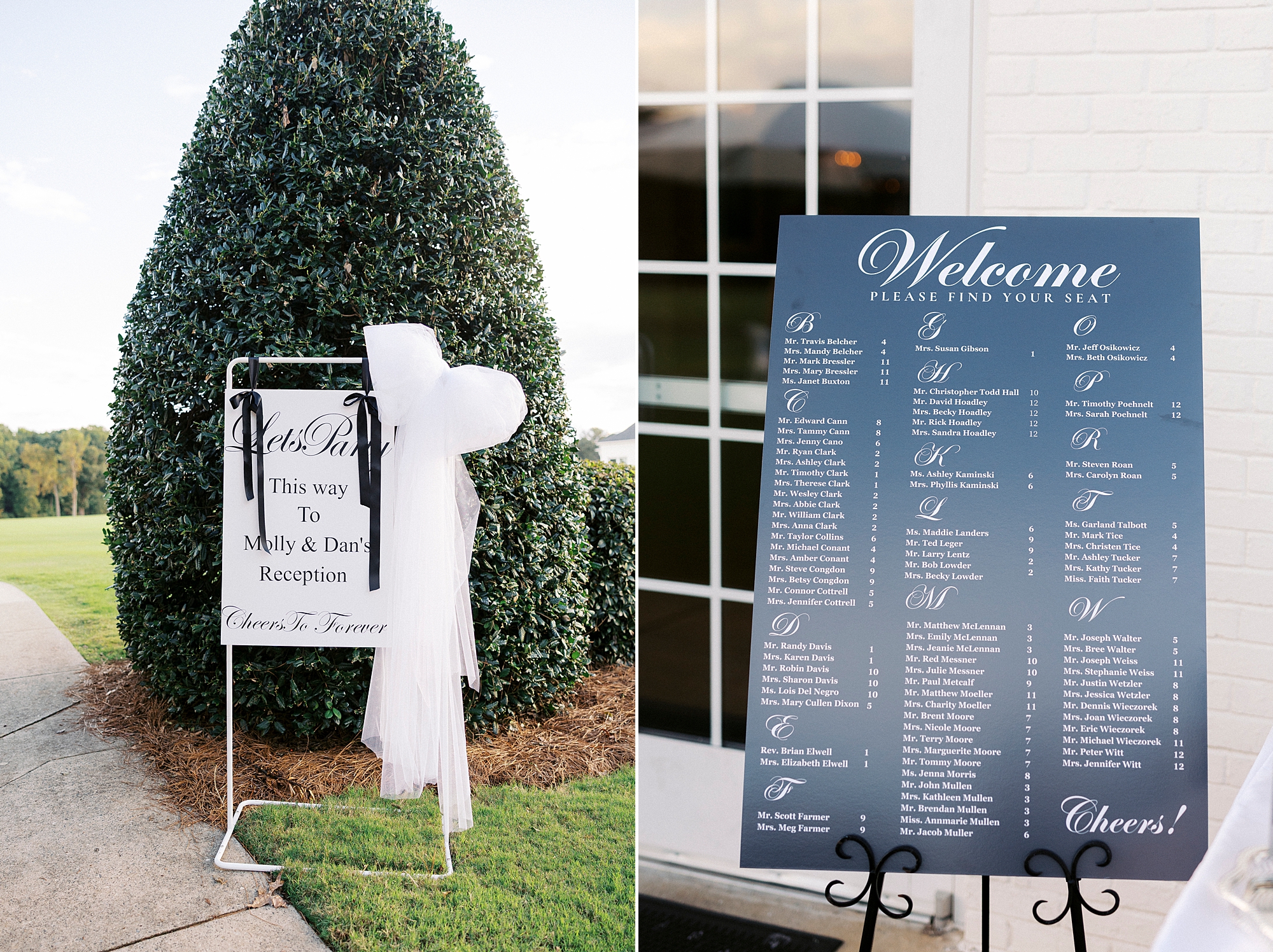 wedding welcome sign and seating chart from Gaston Country Club Wedding