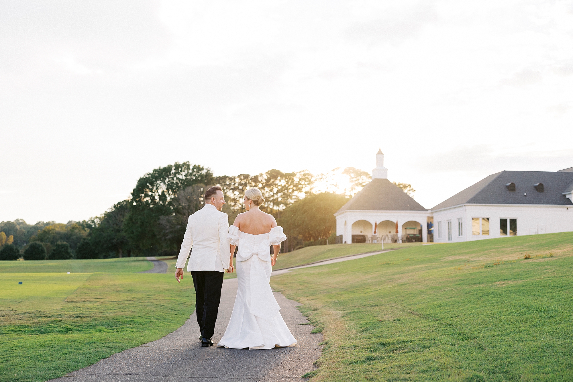romantic wedding photos at sunset at Gaston Country Club