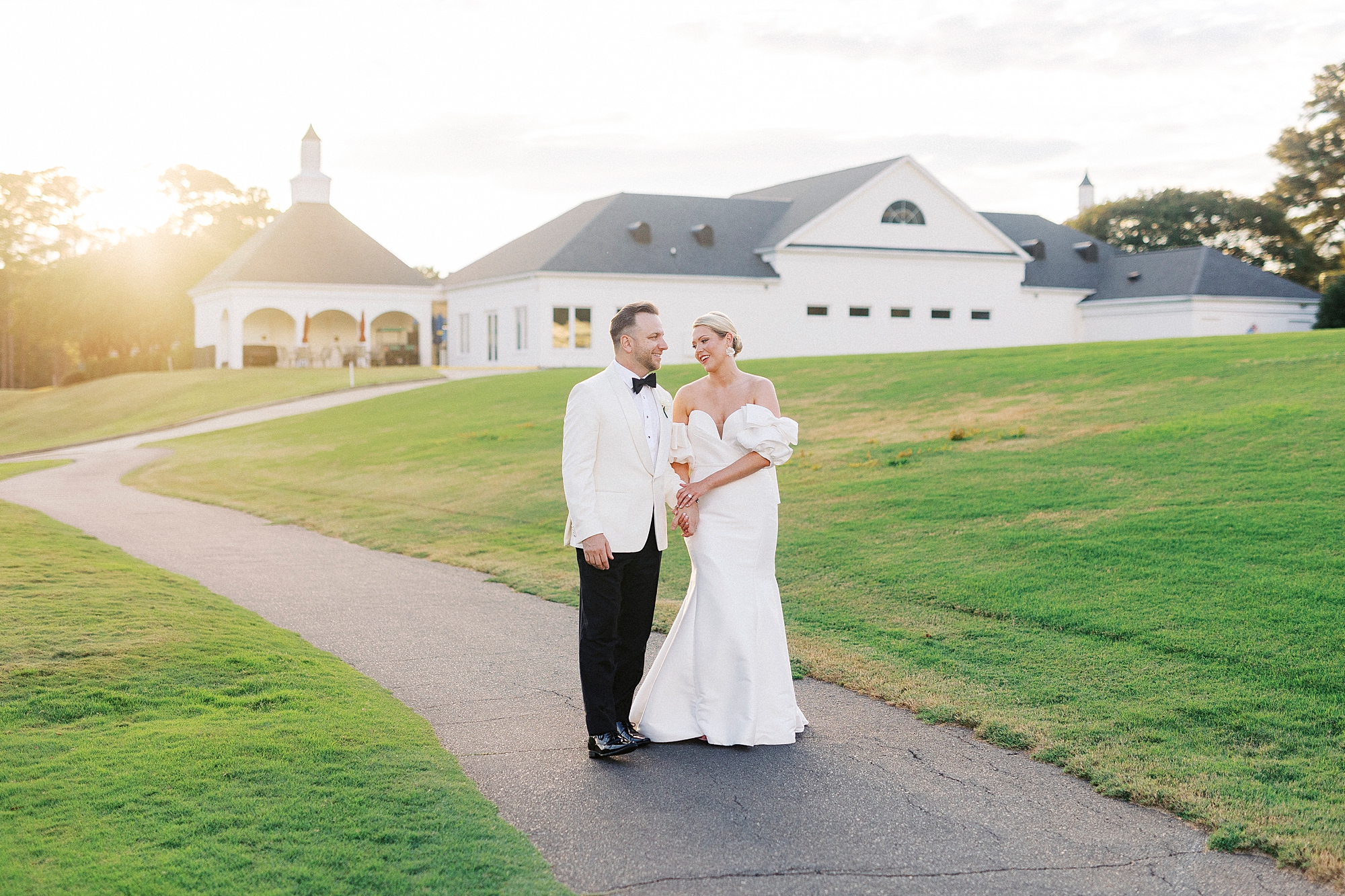 golden hour wedding portraits at Gaston Country Club