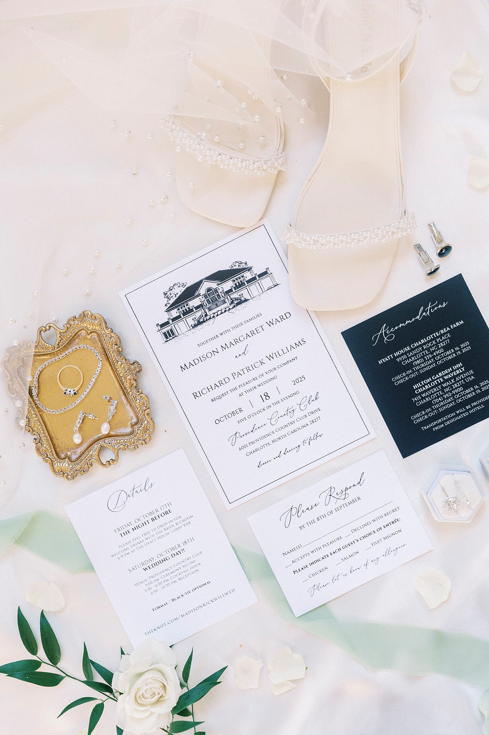 custom wedding invitations from Providence Country Club Fall Wedding in Charlotte, NC