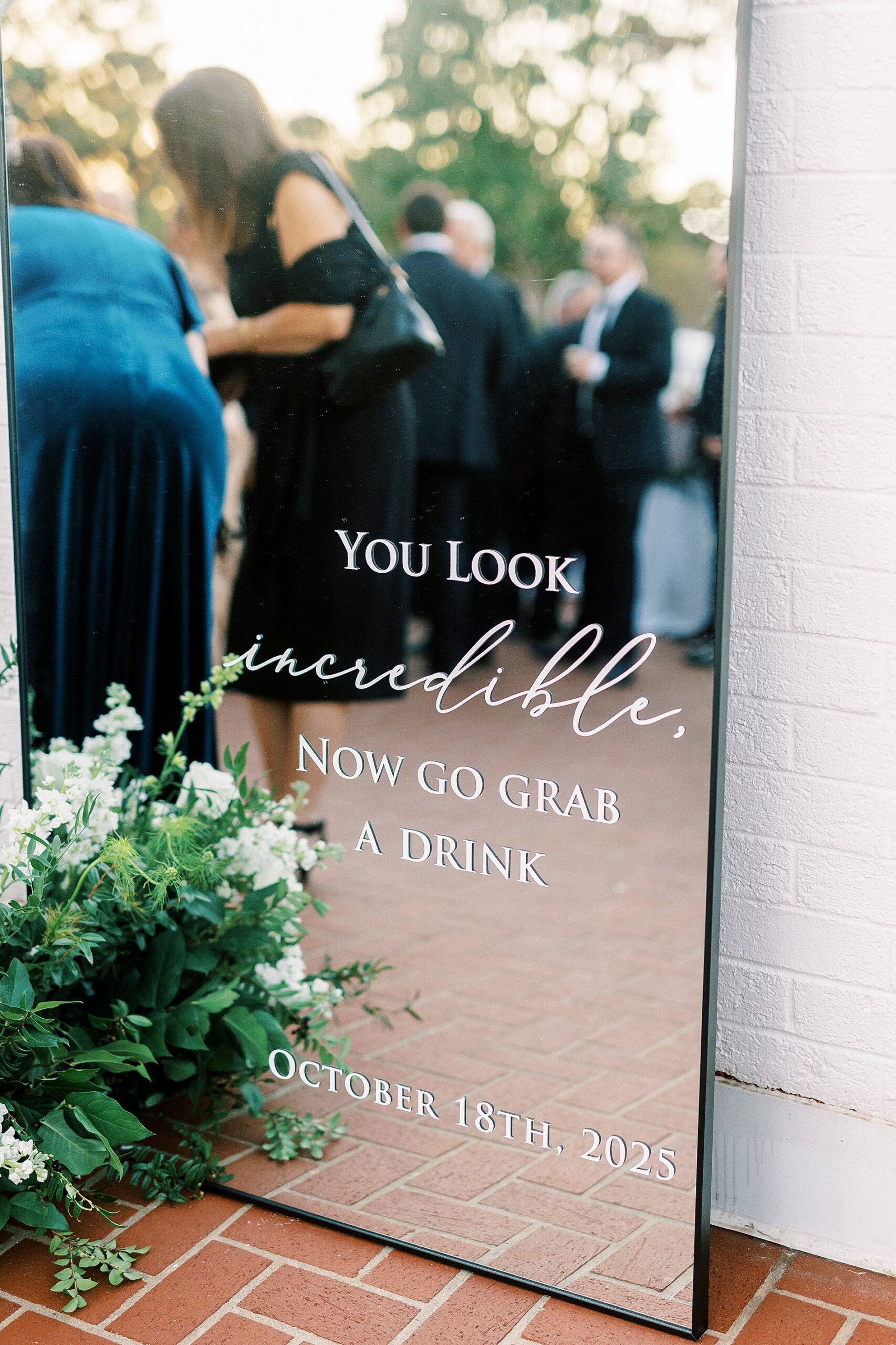 mirrored wedding sign at Providence Country Club Fall Wedding  