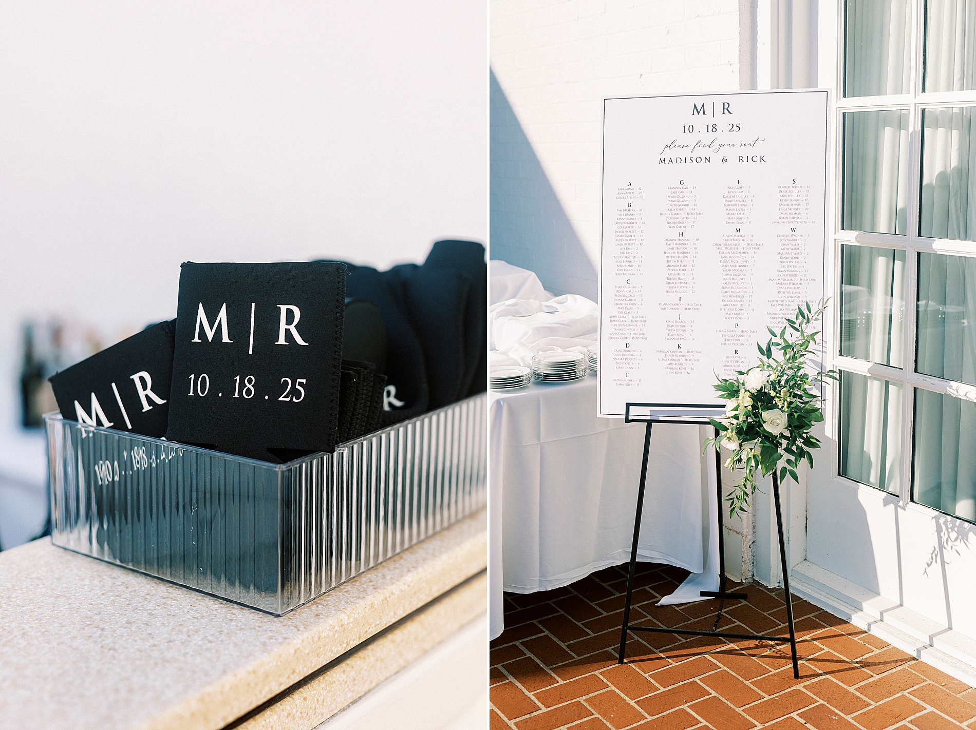 wedding seating chart and drink koozies 