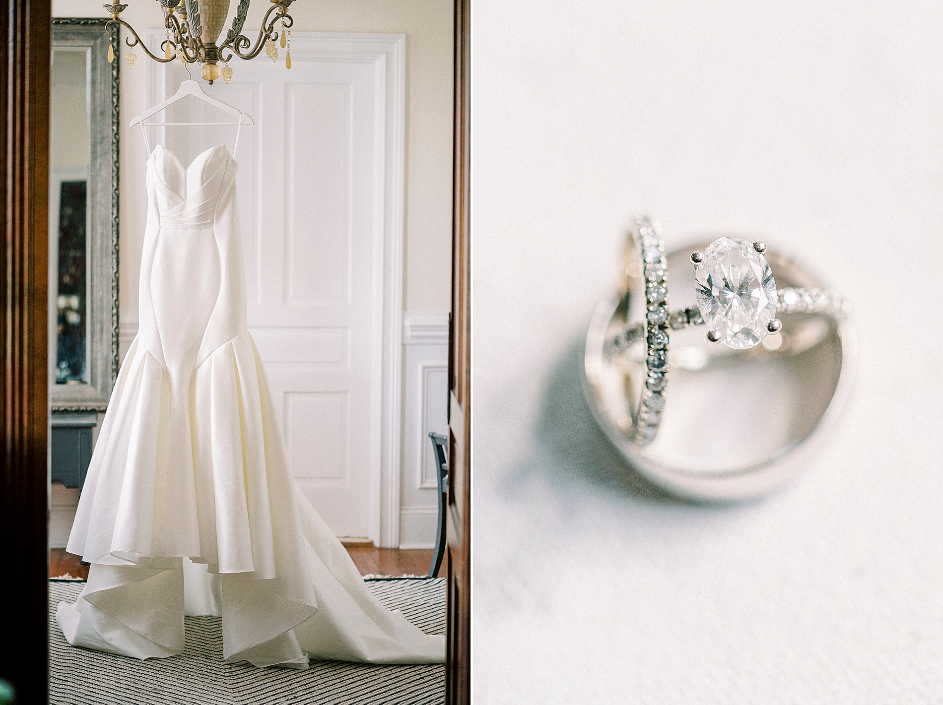 wedding dress and wedding rings