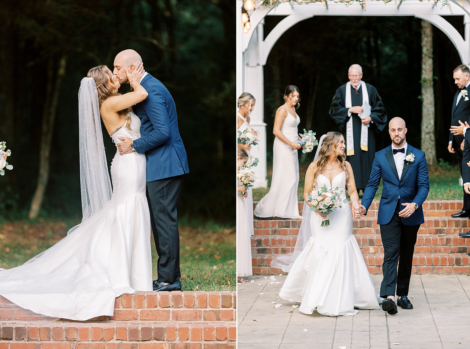 bride and groom kiss at wedding ceremony