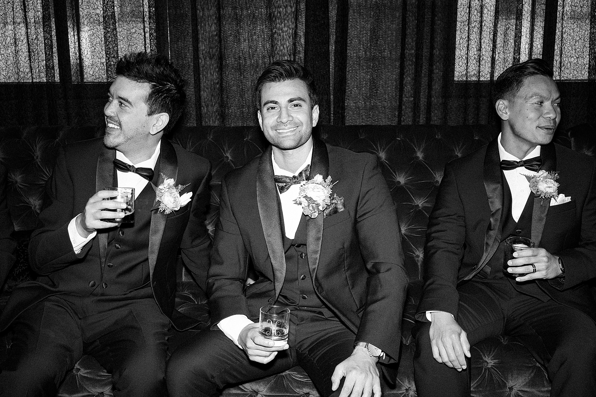 groom and groomsmen have a drink before The Grand Bohemian Hotel Wedding 