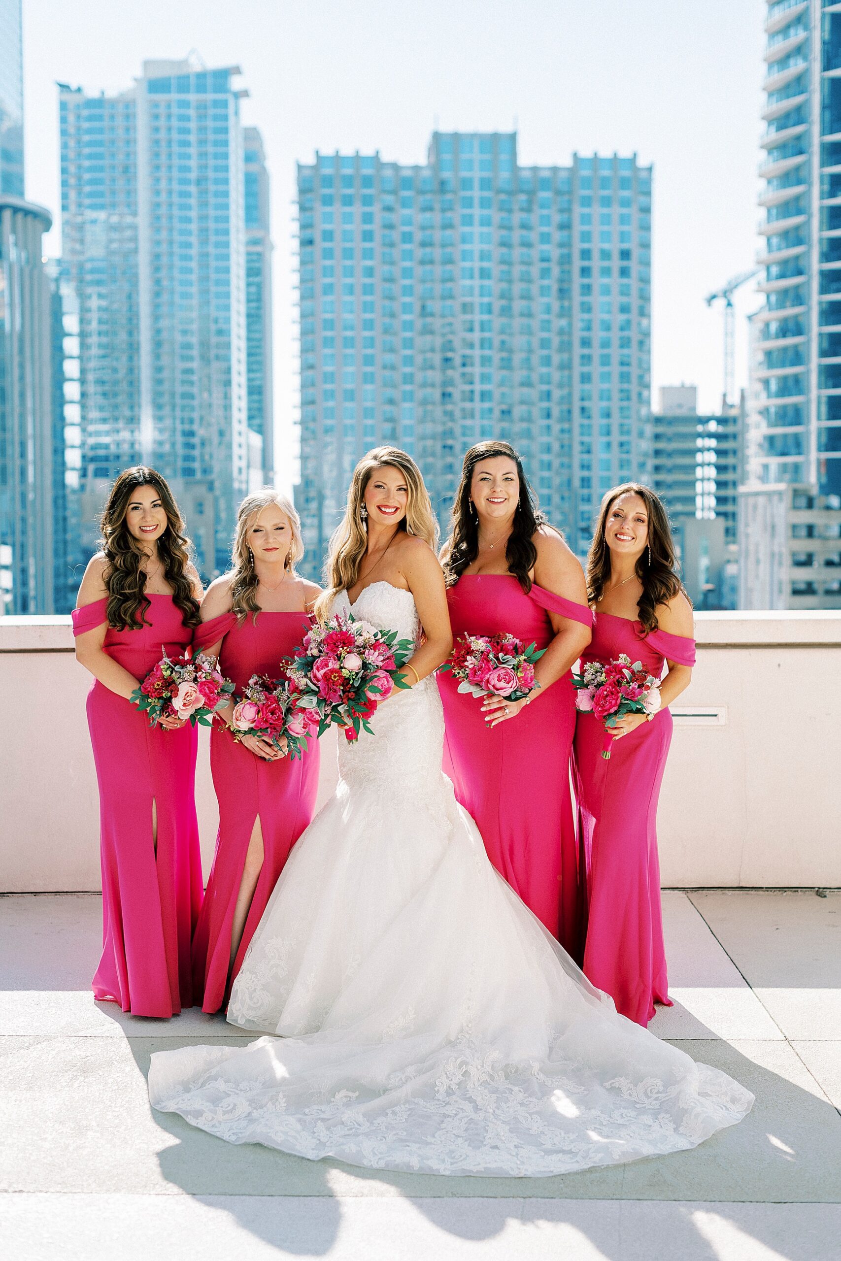 bridal party portraits on rooftop of The Grand Bohemian Hotel 