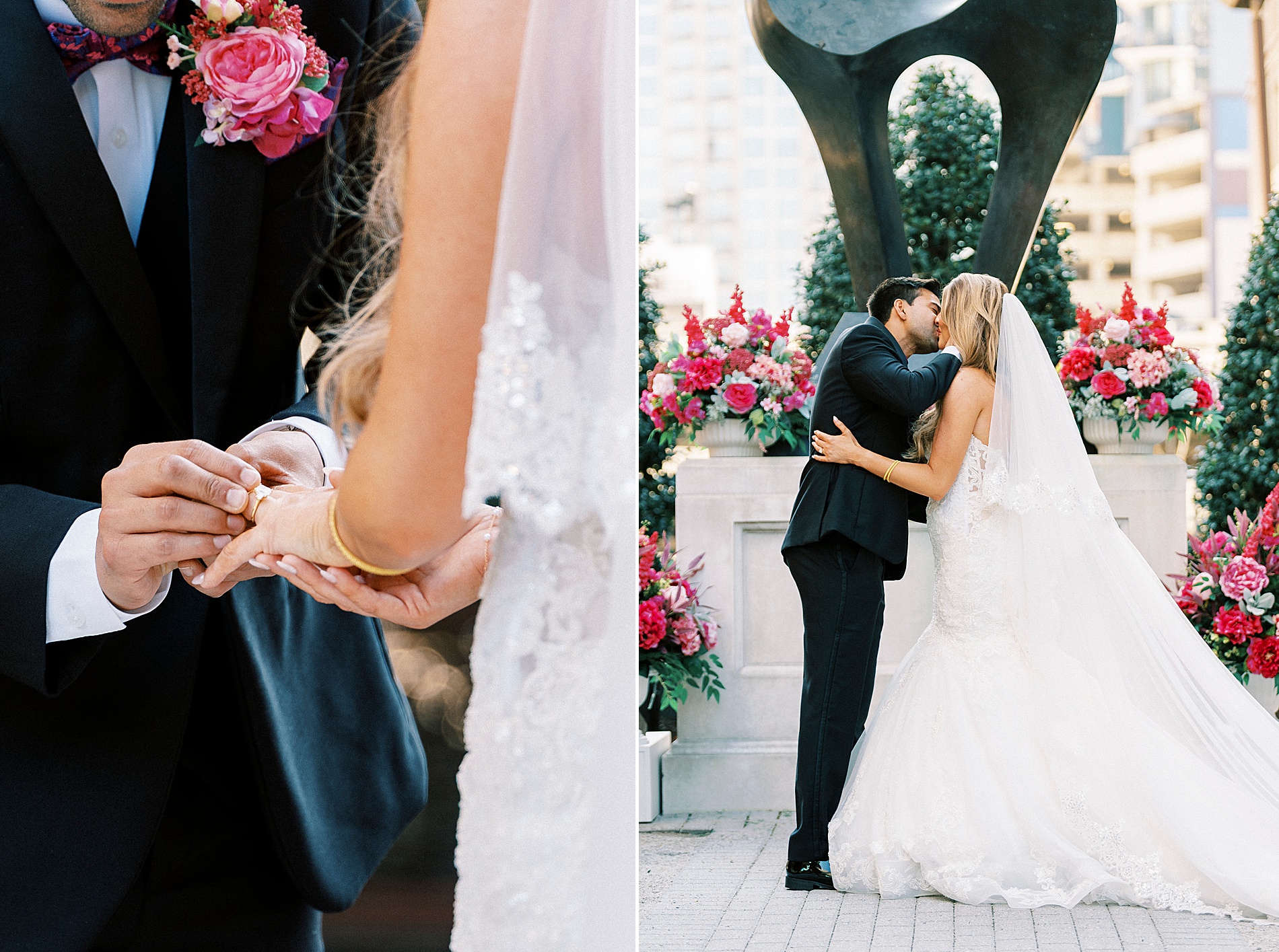 bride and groom exchange wedding rings 