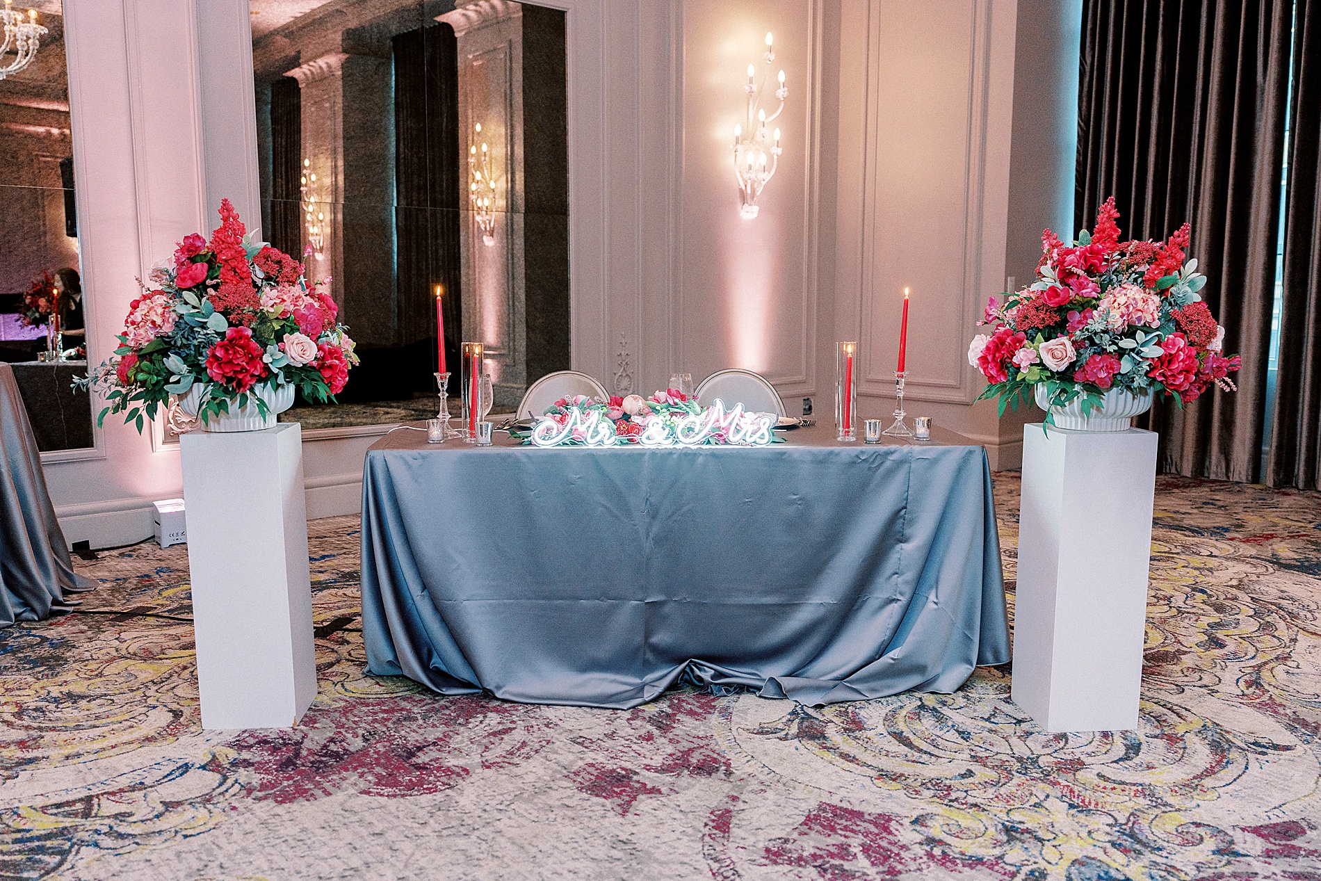 head table at wedding reception 