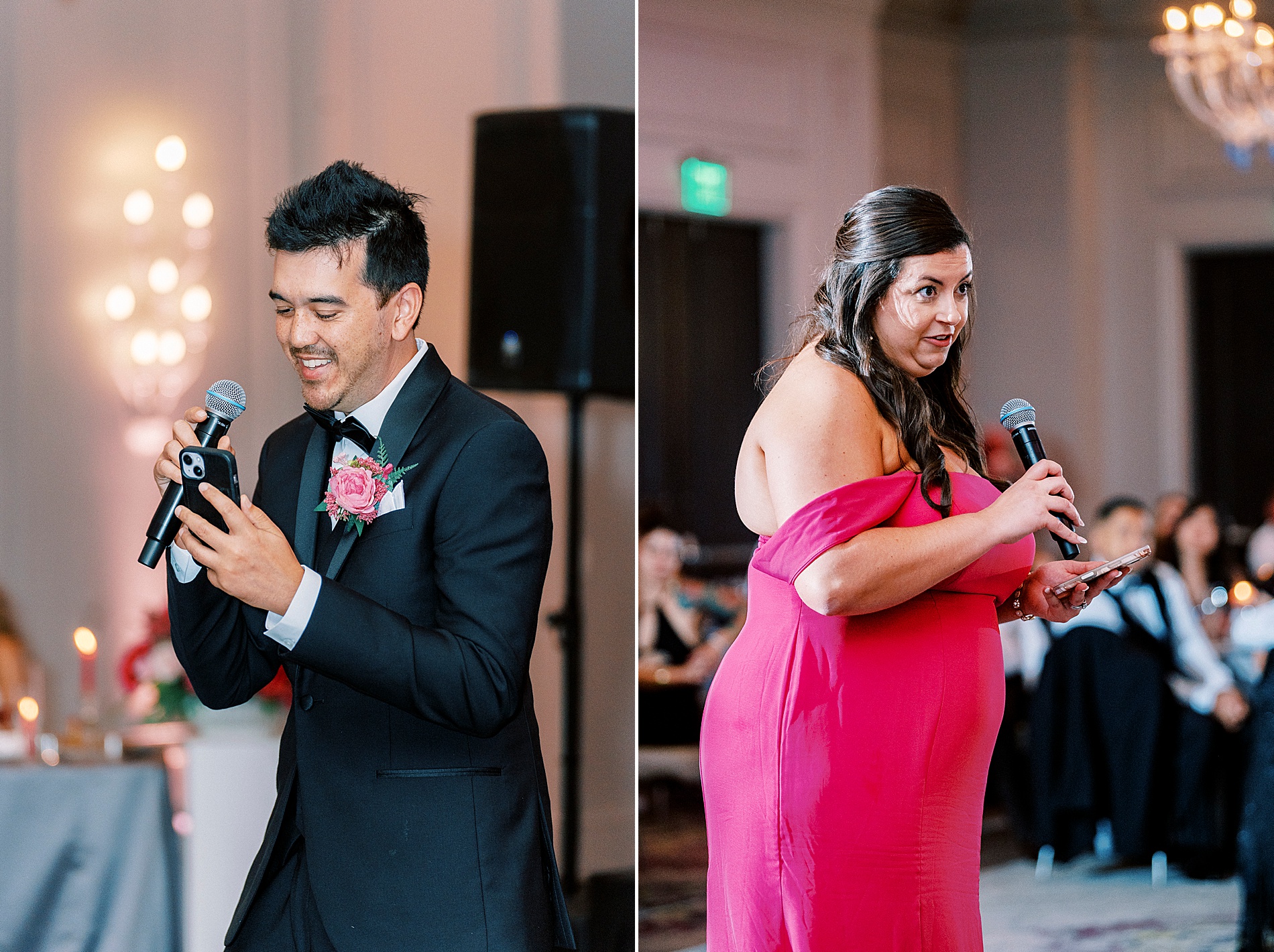 bridesmaid and groomsmen give wedding speech 