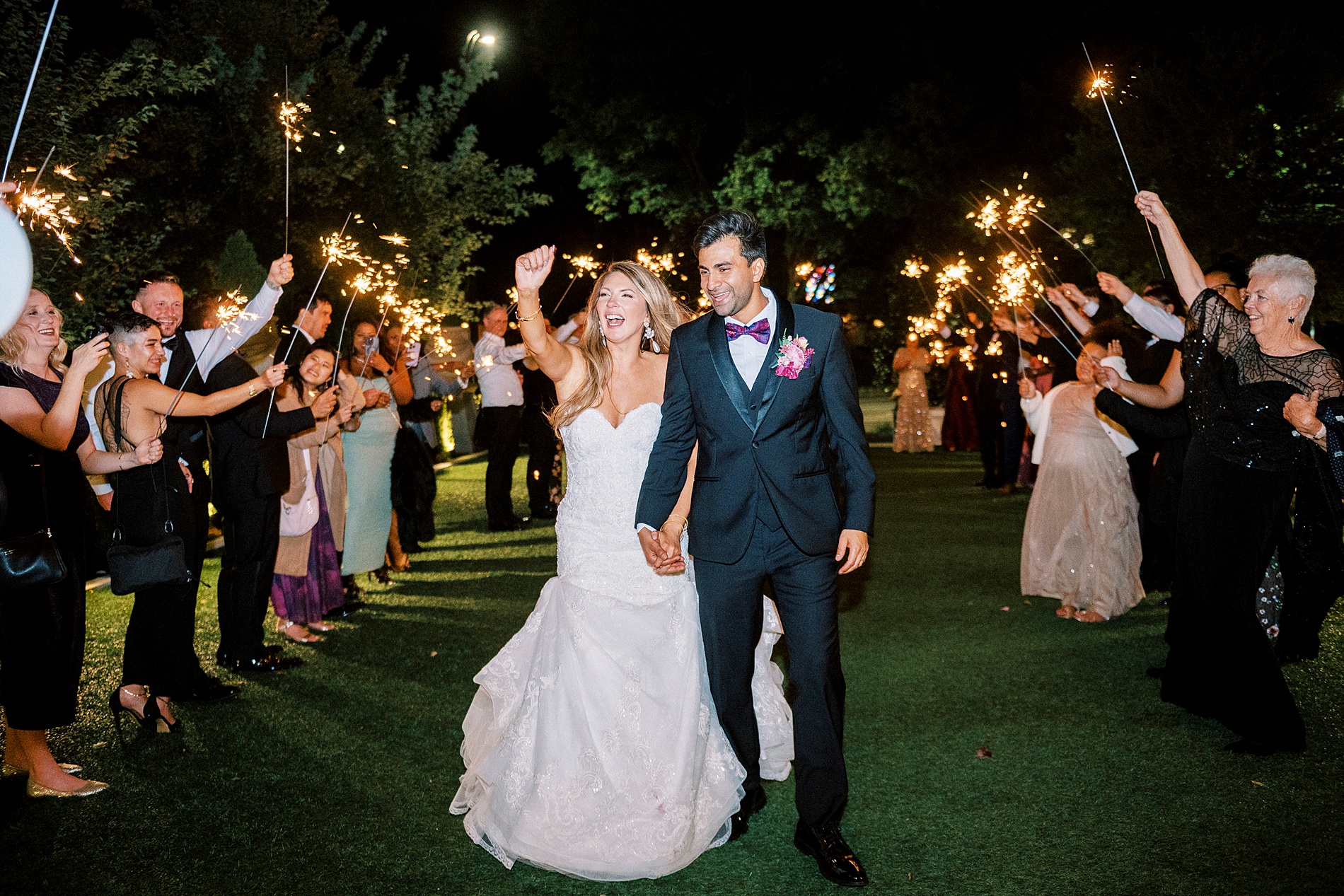 bride and groom during sparkler exit 