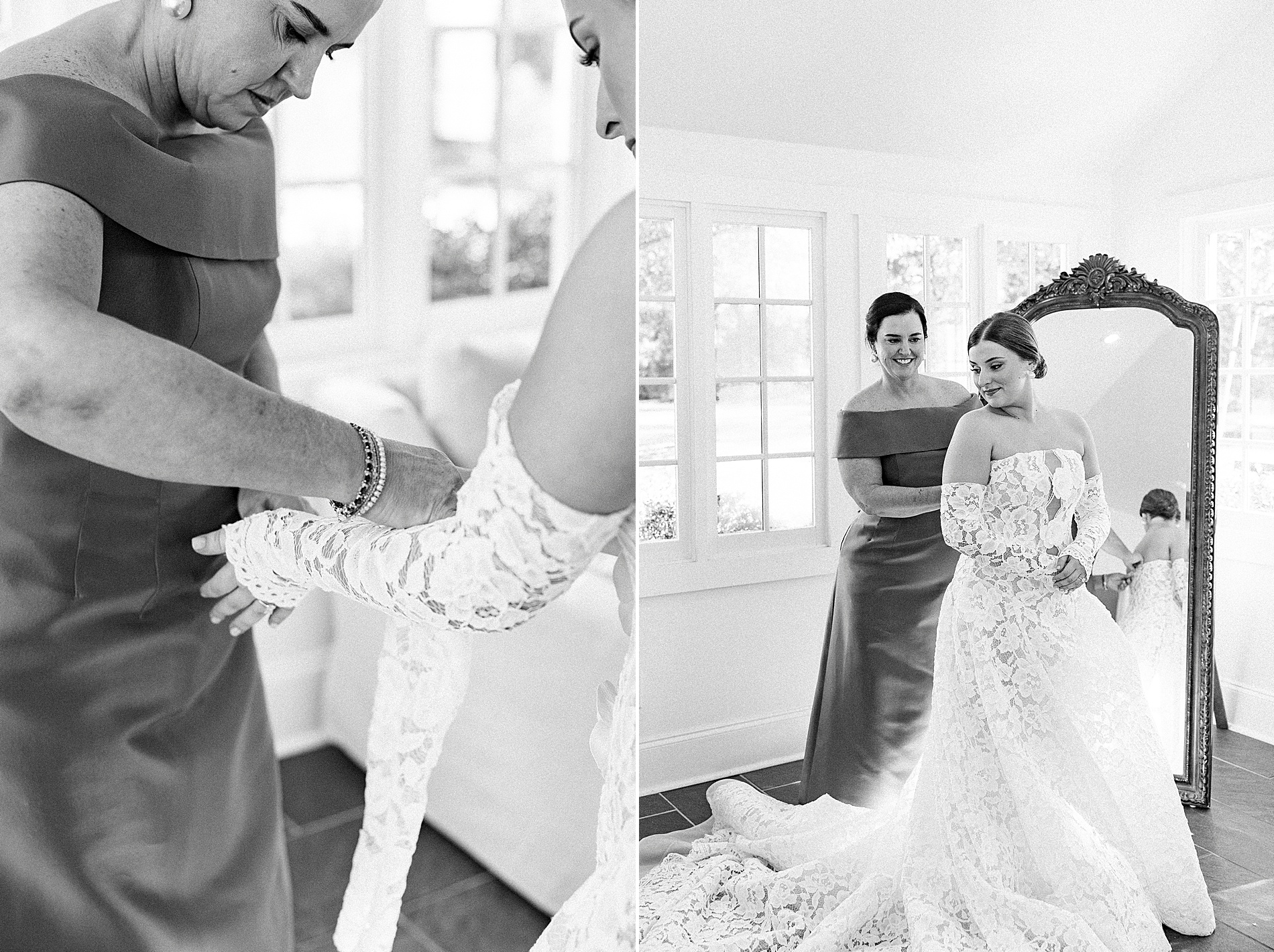 bride getting ready with mom