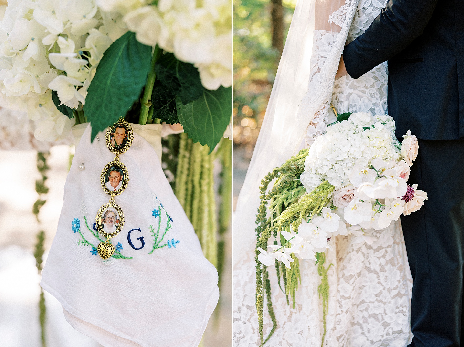 bridal bouquet and charm on bouquet 