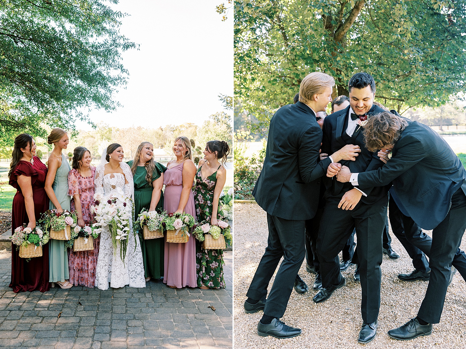 bridesmaids and groomsmen with bride and groom 
