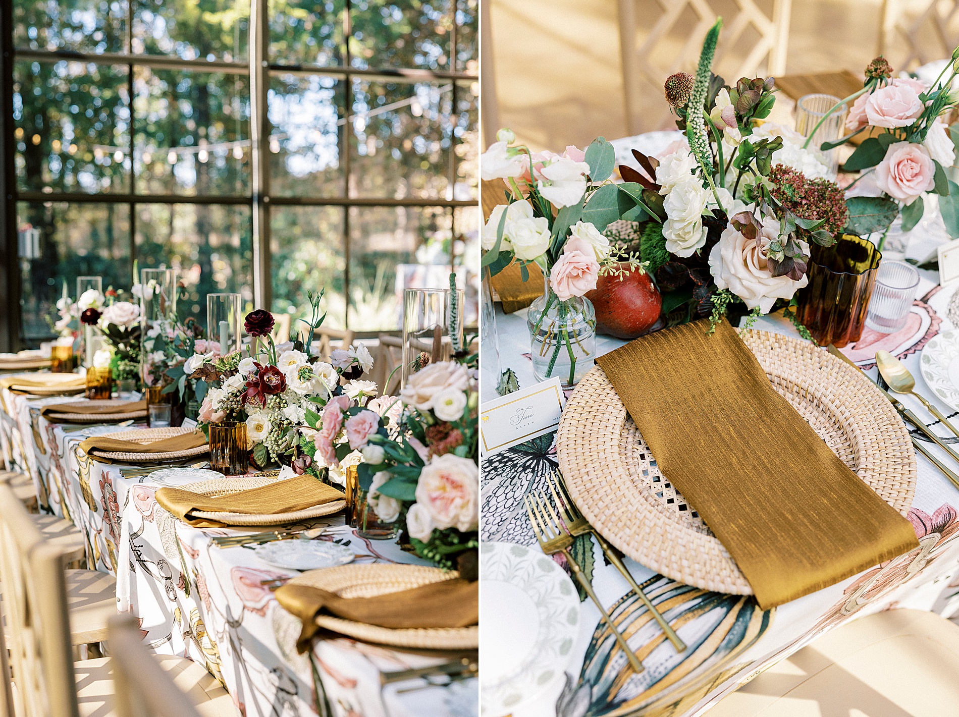 organic and natural wedding tablescape at reception 