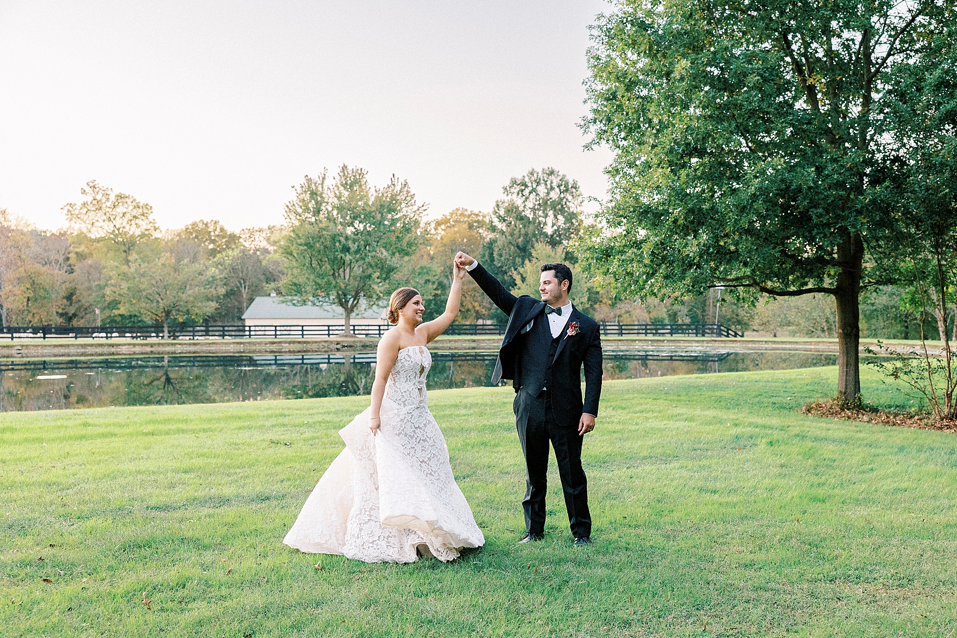 sunset wedding portraits at Morning Glory Farm Wedding in Monroe, NC