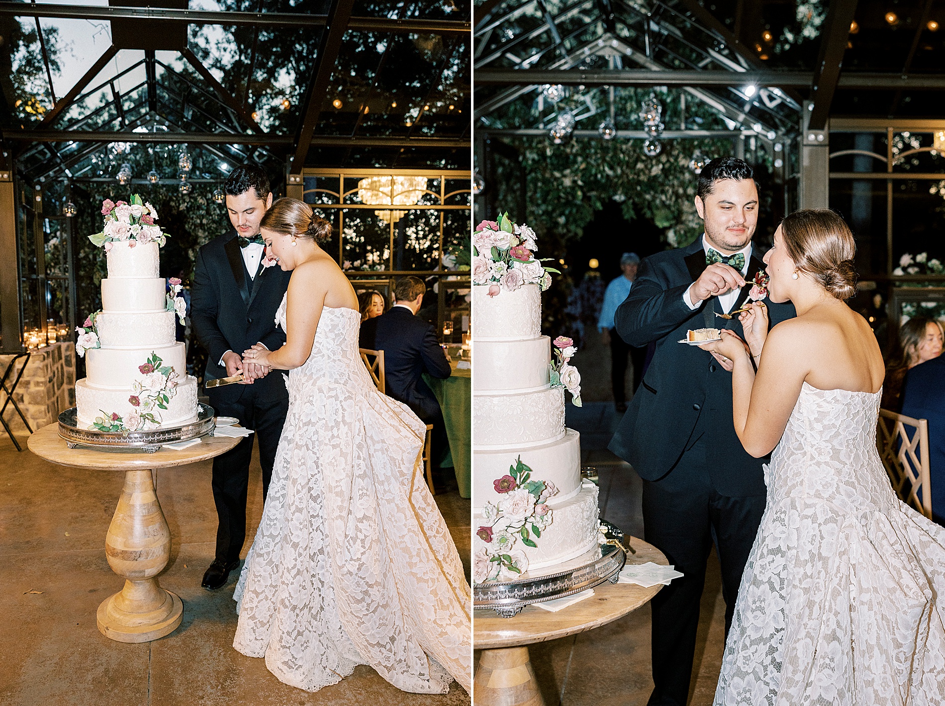 bride and groom cut their wedding cake