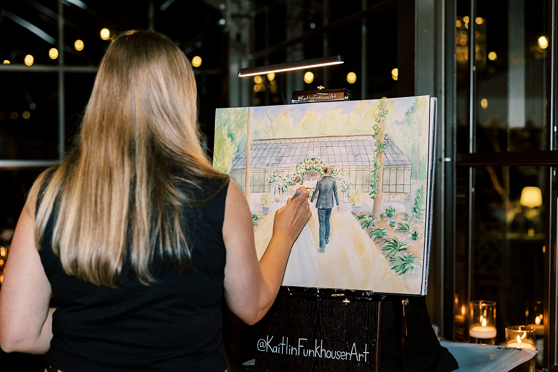 live painter at wedding reception at Morning Glory Farm Wedding in Monroe, NC 