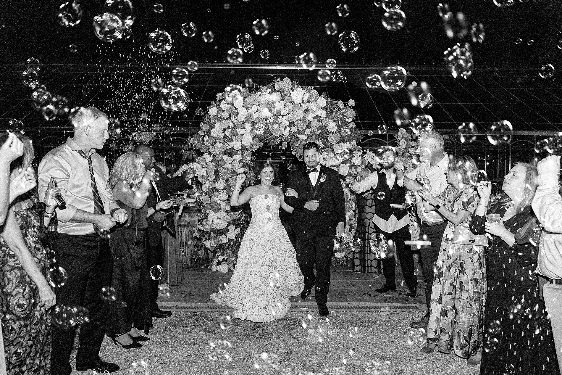 newlyweds exit during bubble send off 