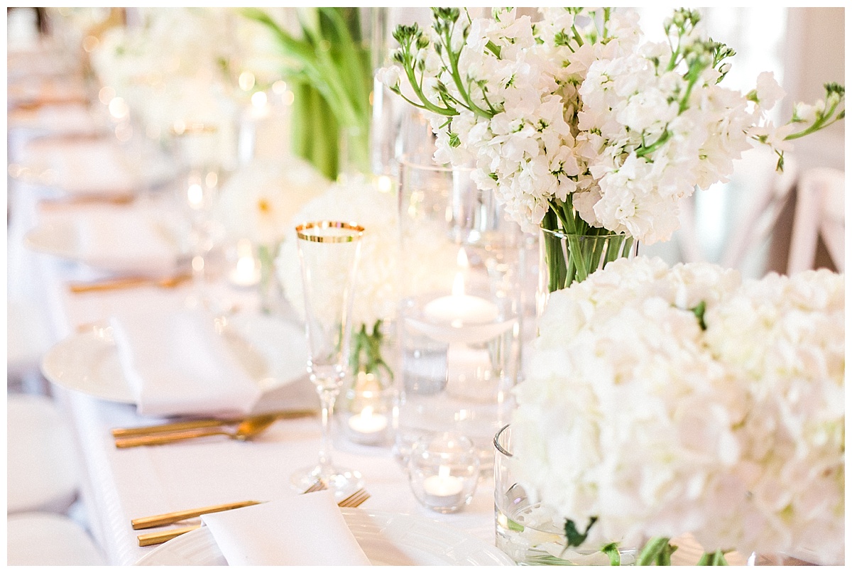 all white wedding design tablescape at separk mansion elegant wedding venue