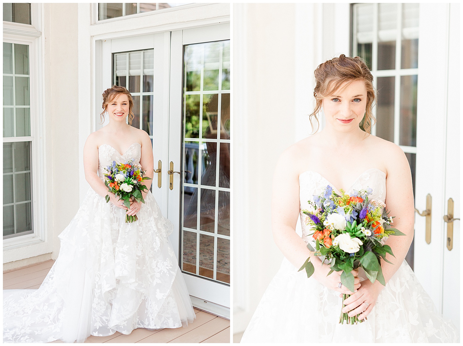 white house mansion location 👰 Bride: lace wedding dress + veil 💐 Colorful orange and blue bouquet 📸 Outdoorsy Lake and Mountain Bridal Session with Julia | Kevyn Dixon Photography