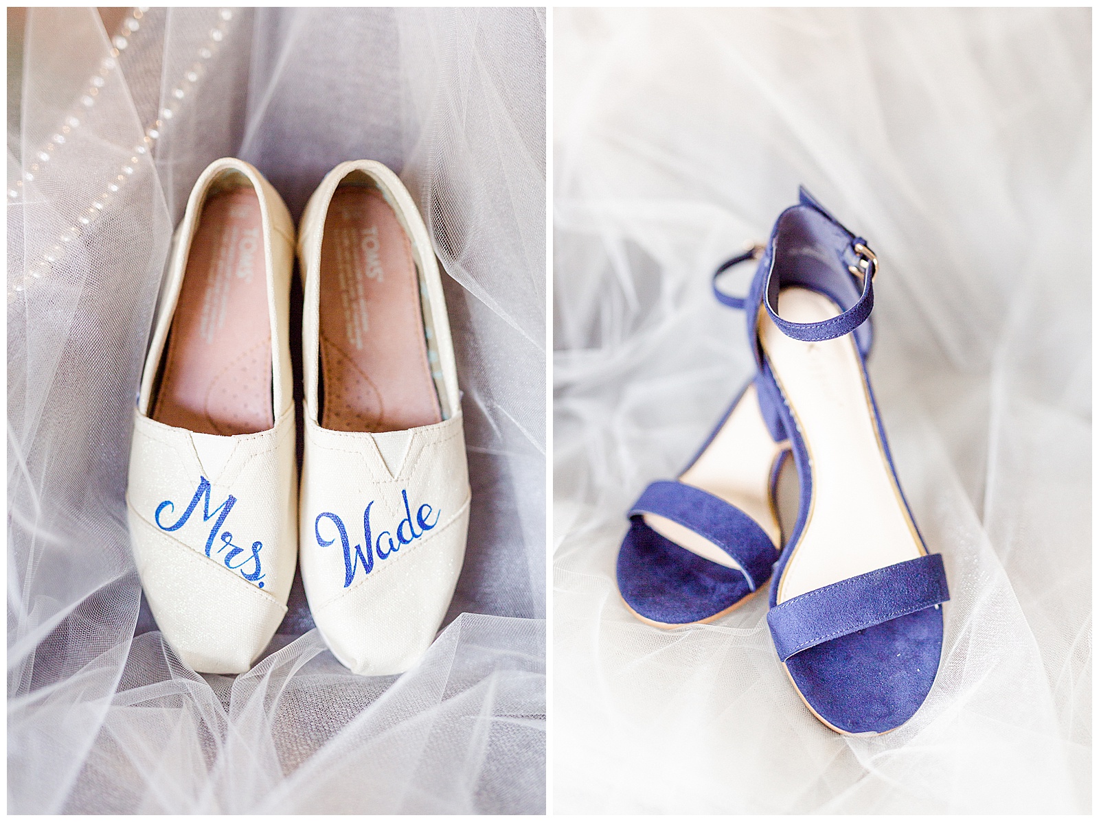 Dark Blue Strappy High Heels and Personalized Toms from Elegant Modern Red and Navy Blue Themed Wedding in Charlotte, NC | check out the full wedding at KevynDixonPhoto.com
