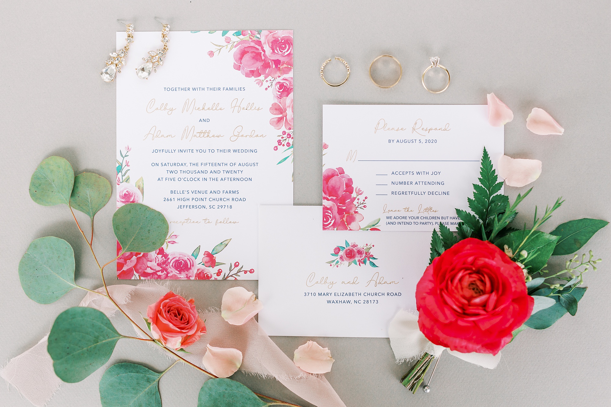 watercolor floral invitino suite for South Carolina wedding