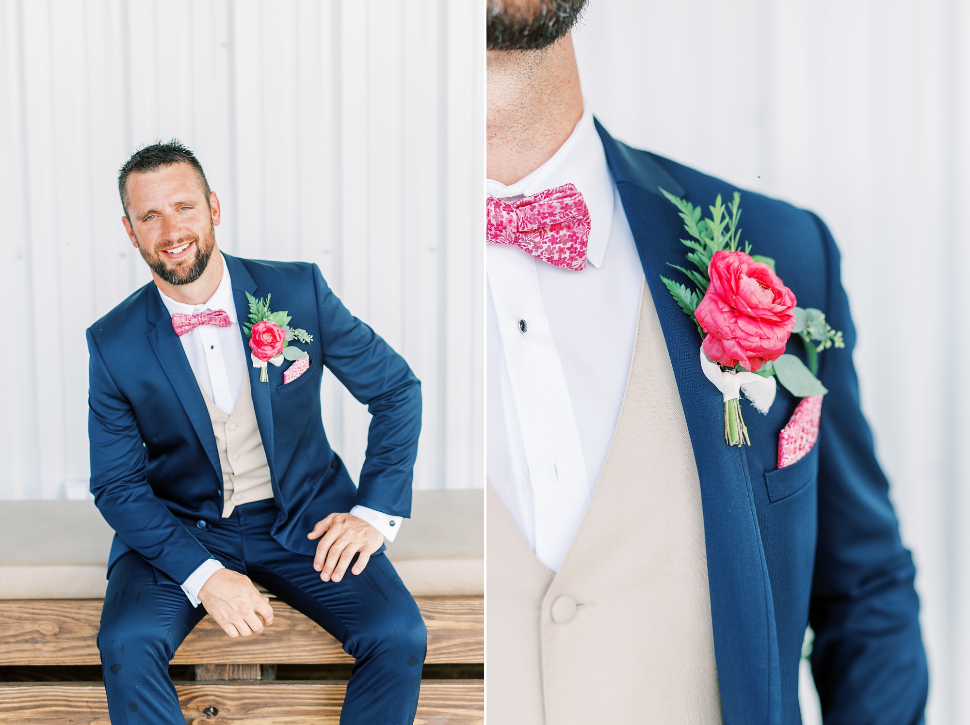 Southern look for the groom in navy blue suit