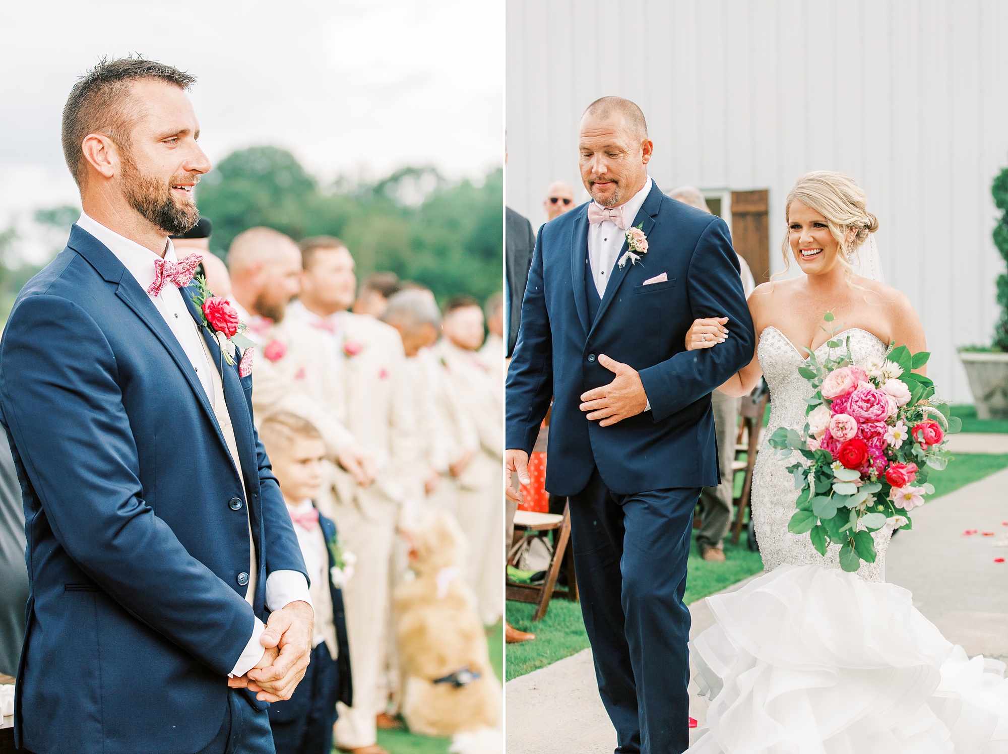 groom watches bride walk down aisle