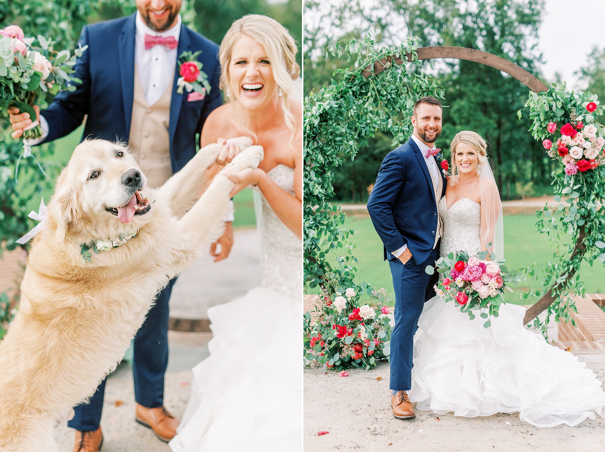 South Carolina newlyweds pose with dog on wedding day