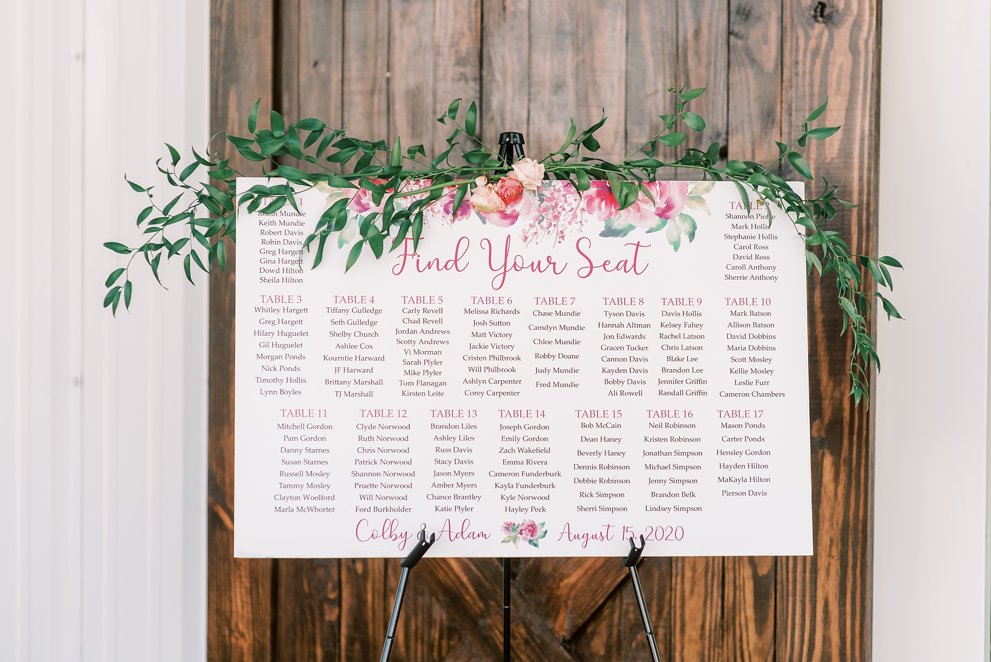 seating chart for Belle's Venue wedding reception