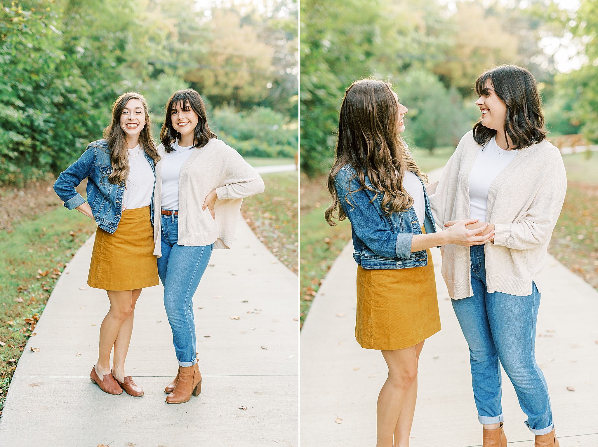 sisters laugh together during Charlotte Fall Family Portraits